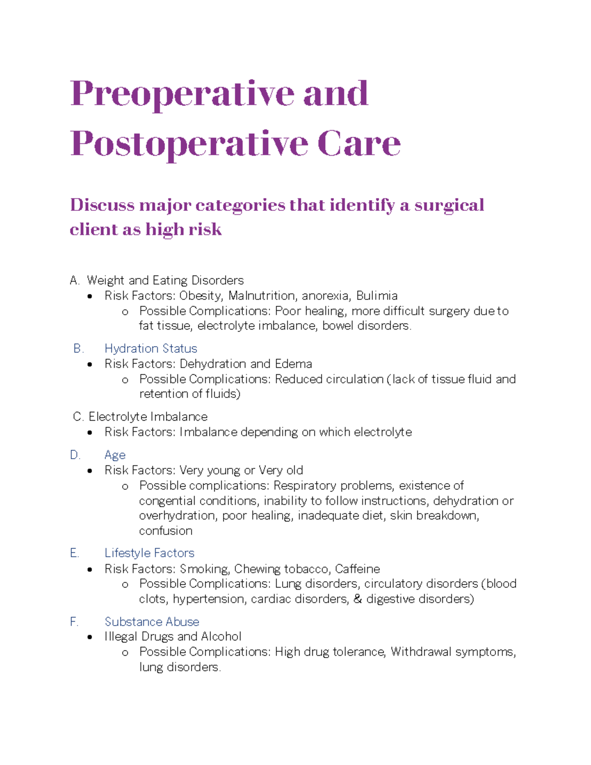Perioperative study guide - Preoperative and Postoperative Care Discuss ...