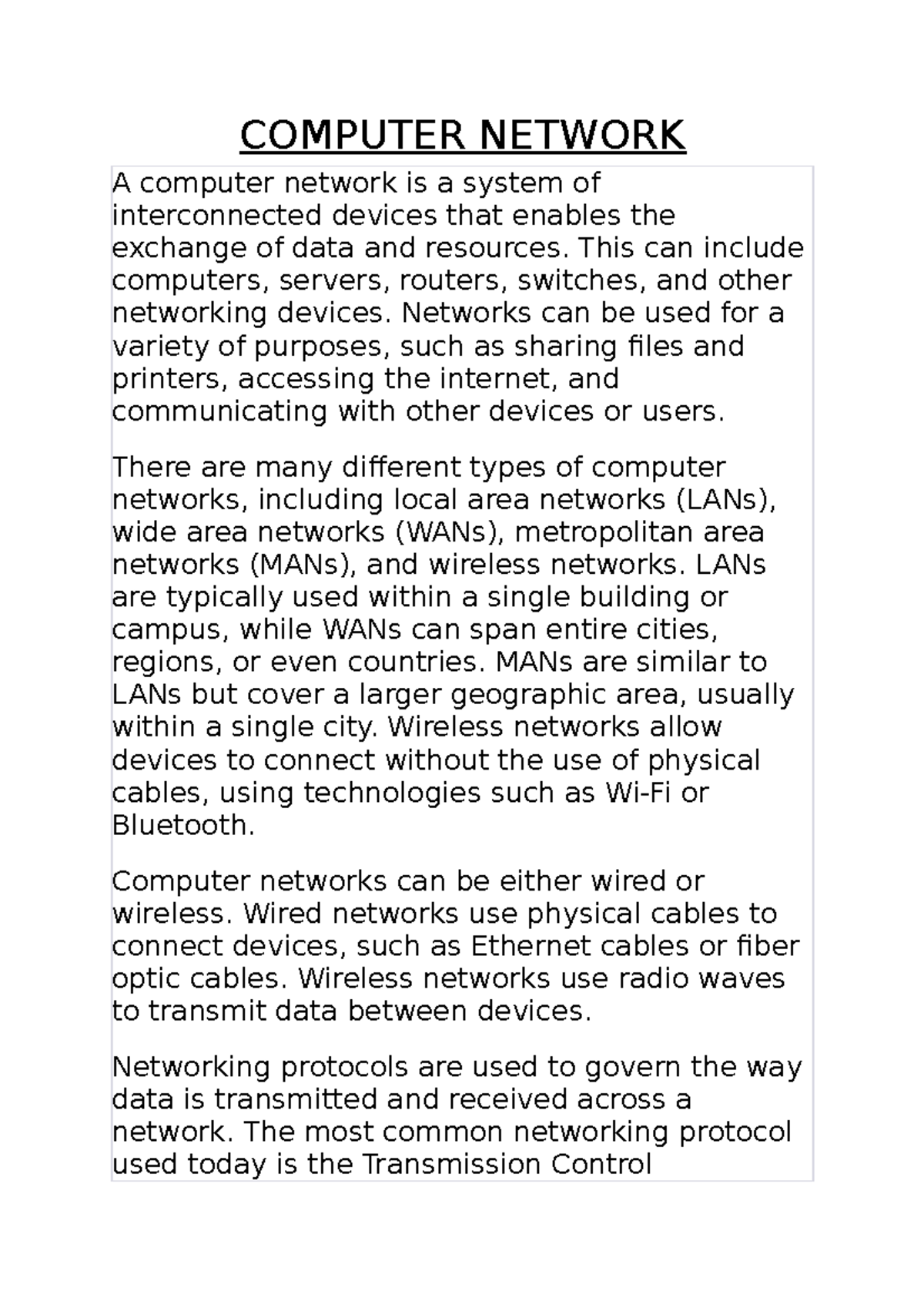 Computer Network - COMPUTER NETWORK A computer network is a system of ...