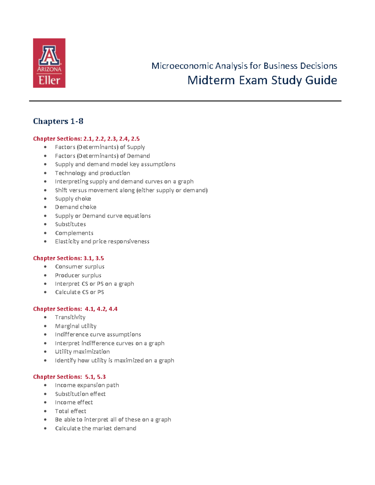 UG ECON 300 Midterm Exam Study Guide - Microeconomic Analysis for ...