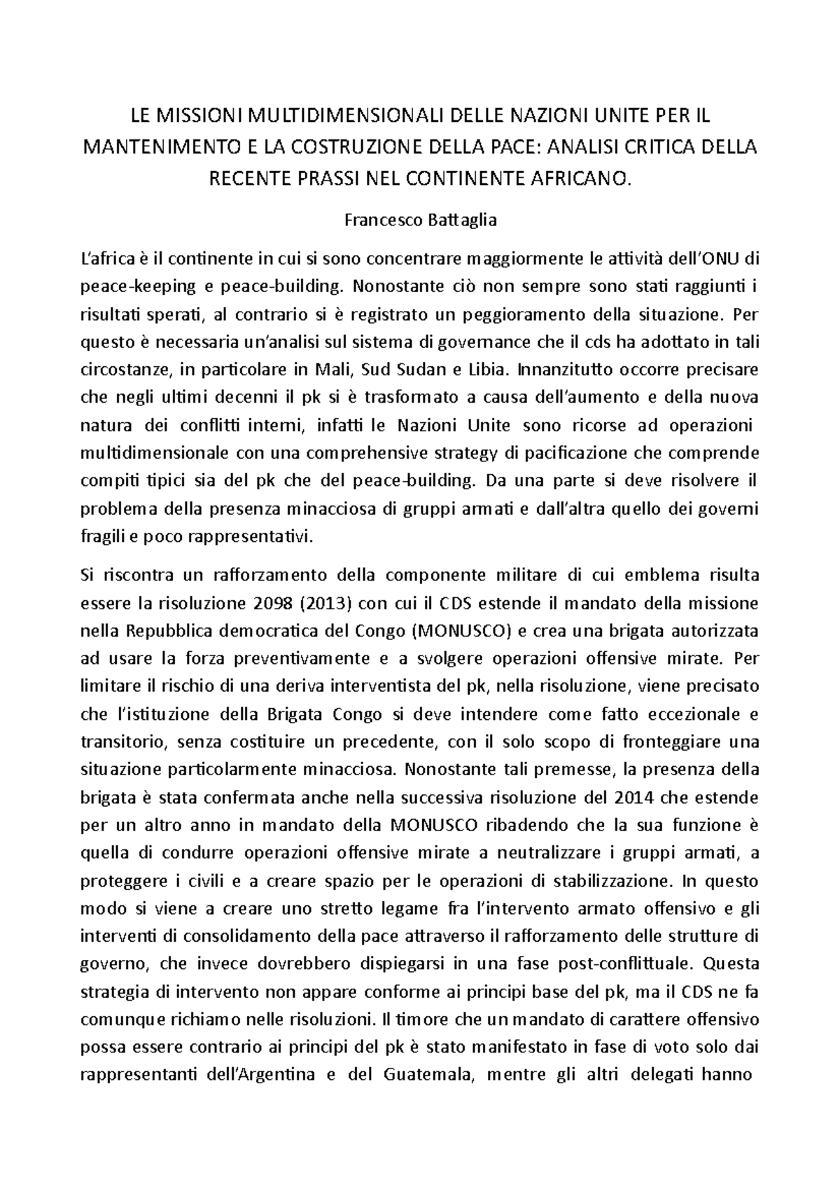 missioni multidimensionali delle nazioni unite per il mantenimento