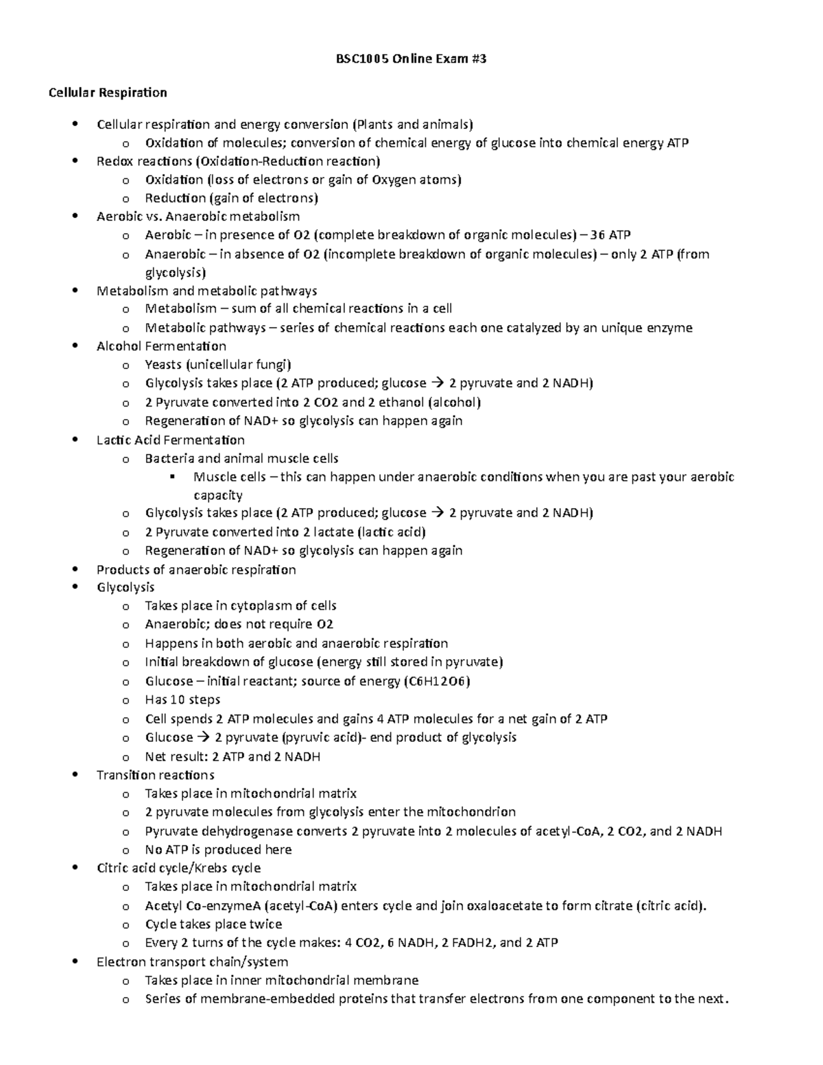 BSC1005 Online Review Exam 3 - BSC1005 Online Exam Cellular Respiration ...