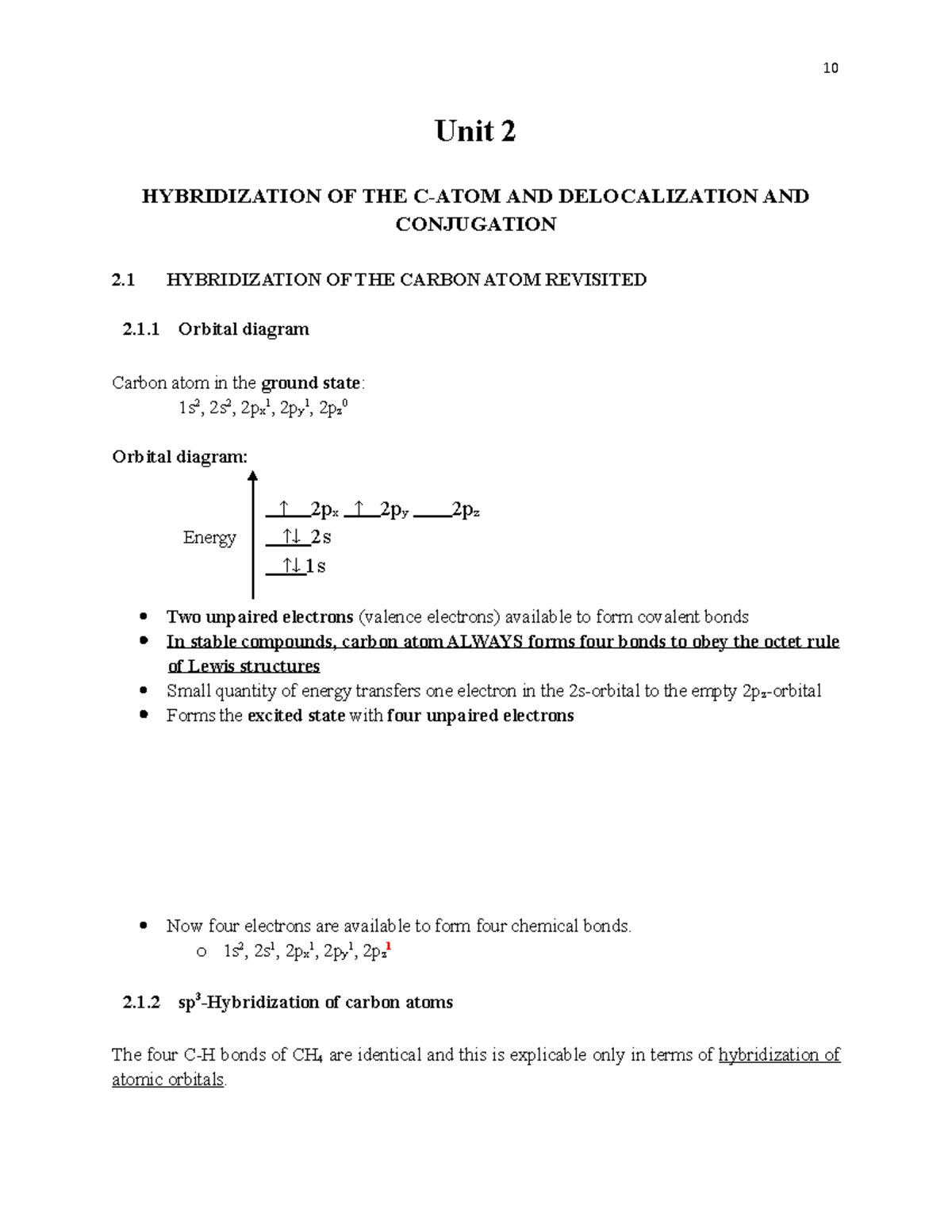 CHEM 2623 Unit 2 2022 - Chemistry problems - Unit 2 HYBRIDIZATION OF ...