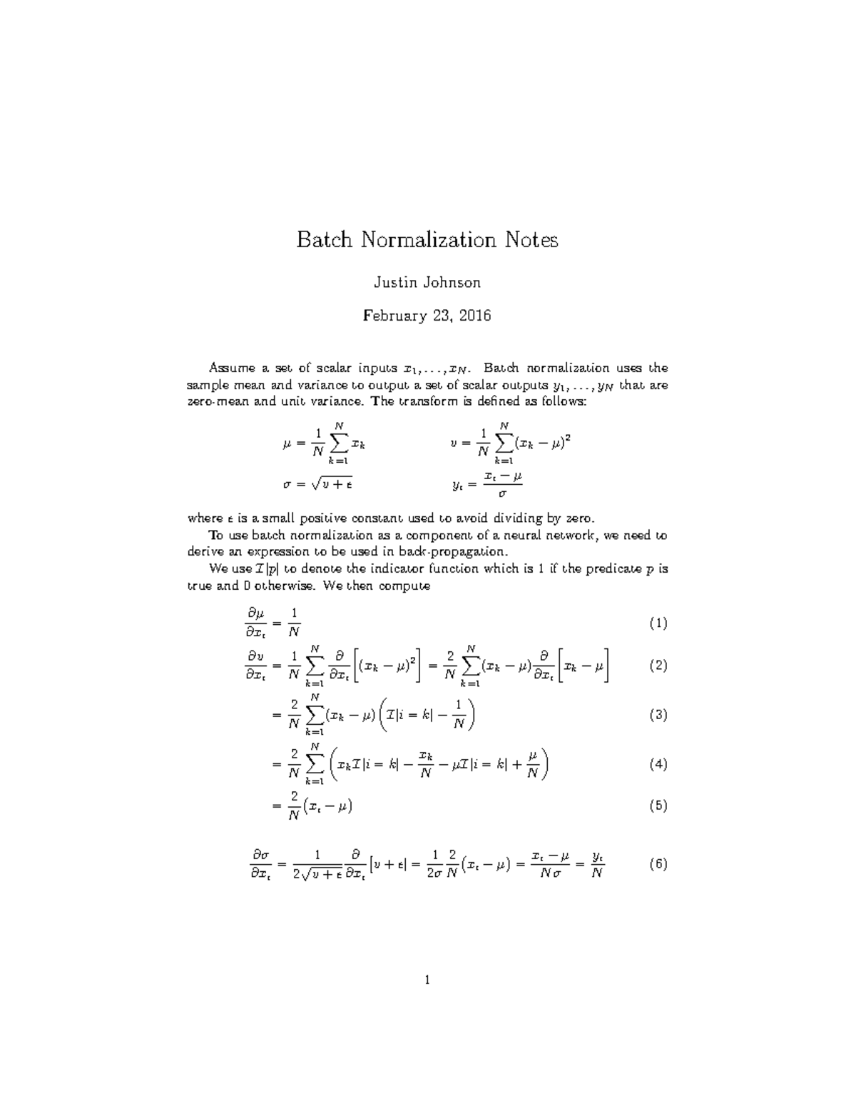 Batchnorm - Batch Normalization Notes Justin Johnson February 23, 2016 ...