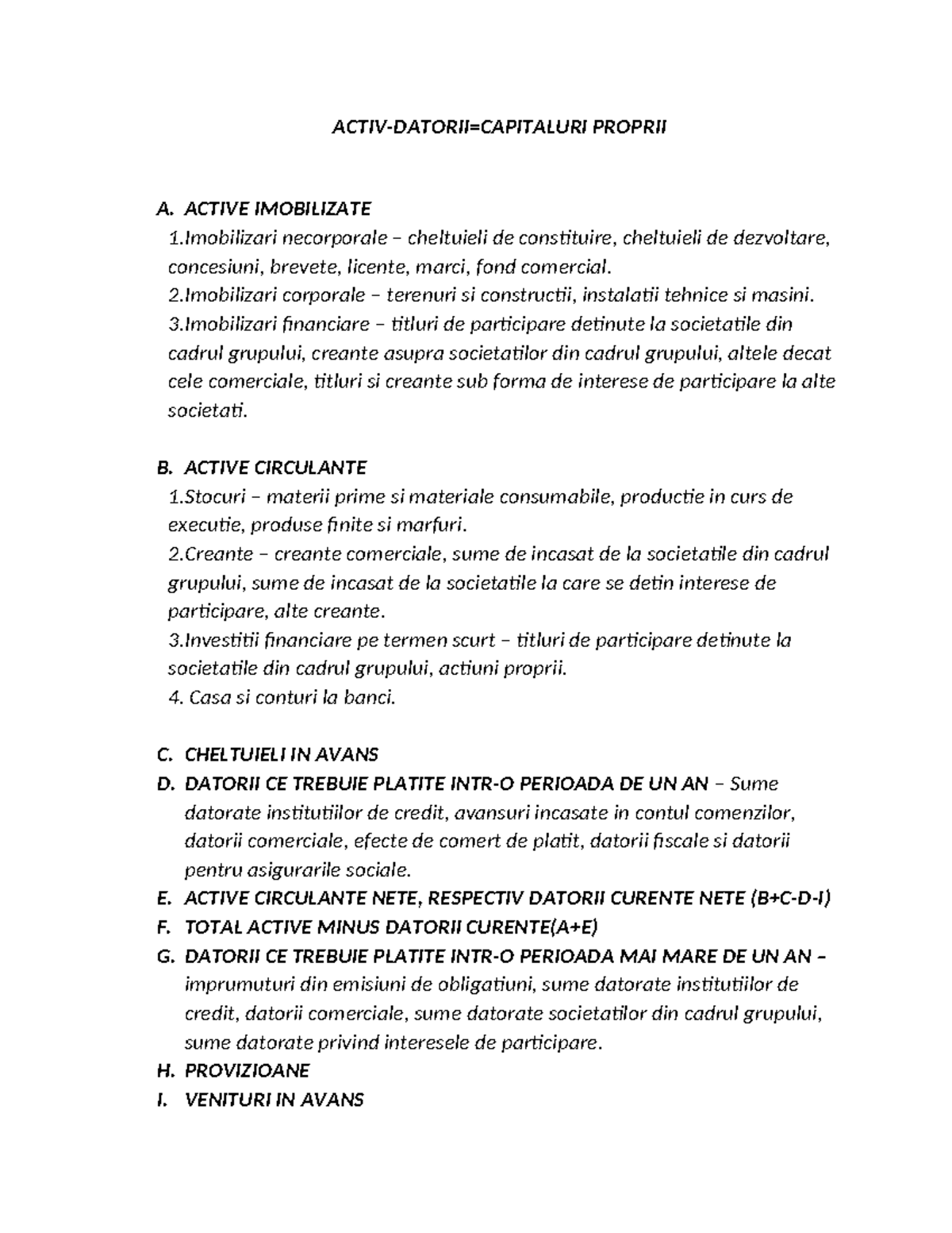Finantele intreprinderii-rezumat - ACTIV-DATORII=CAPITALURI PROPRII A ...