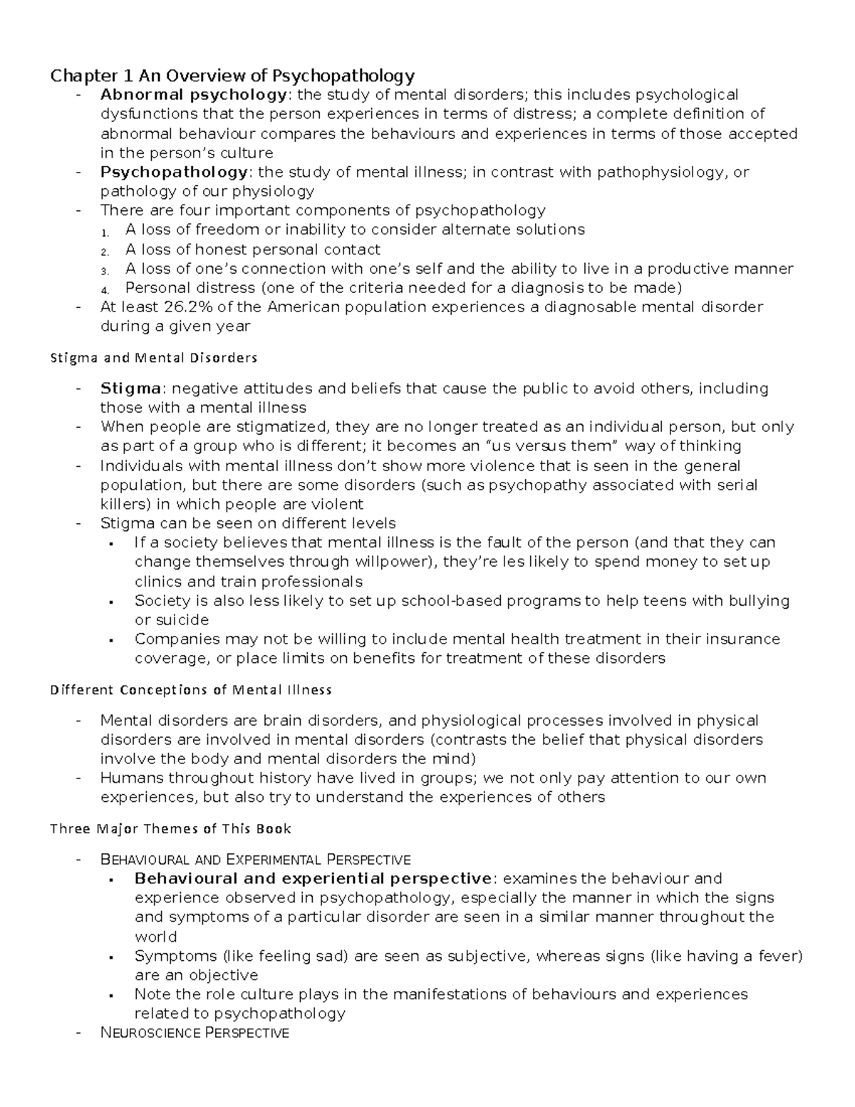 Chapter 1 - Chapter 1 An Overview of Psychopathology Abnormal ...