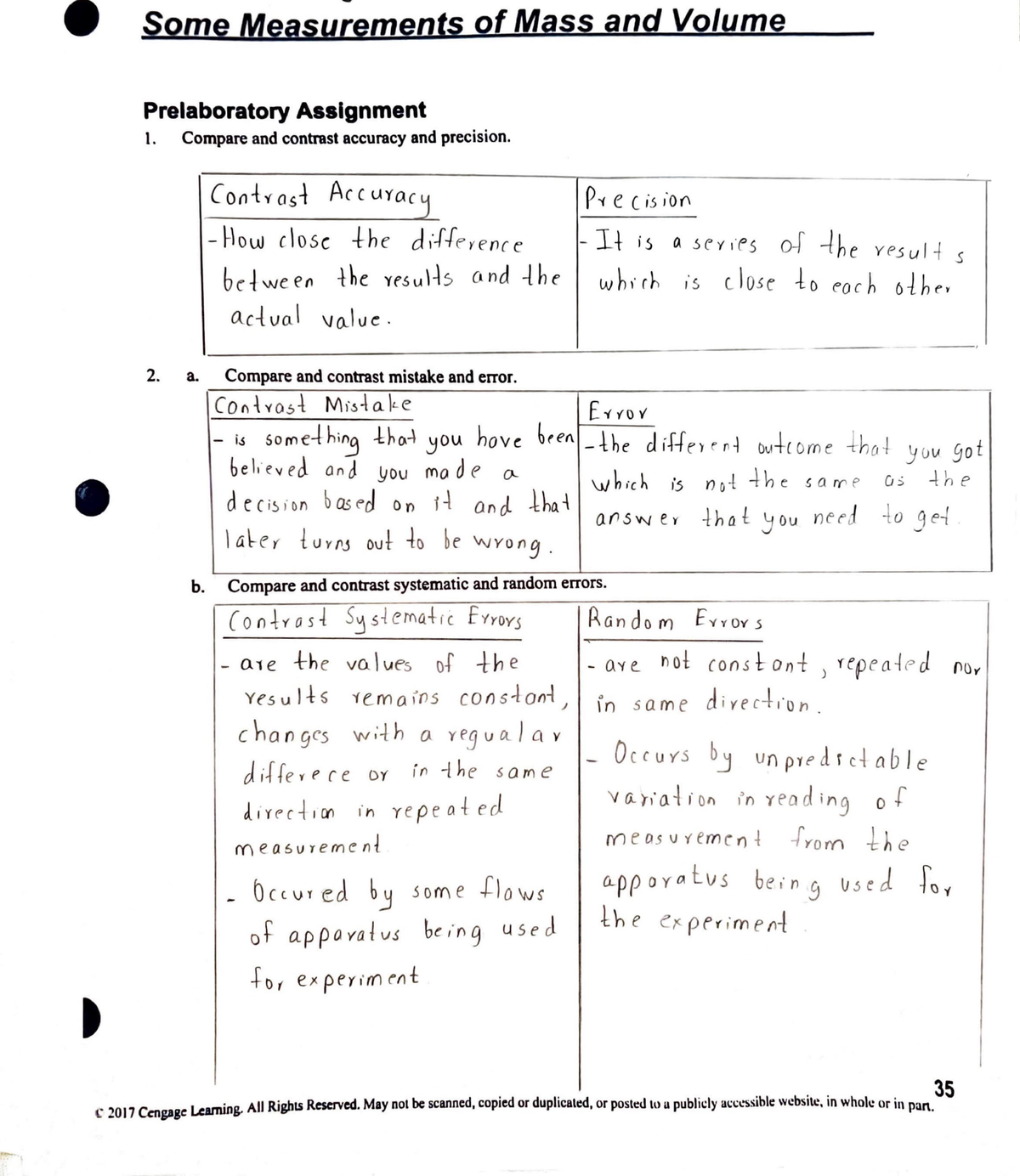 1. Prelab For Measurement - • • Some Measurements Of Mass And Volume ...