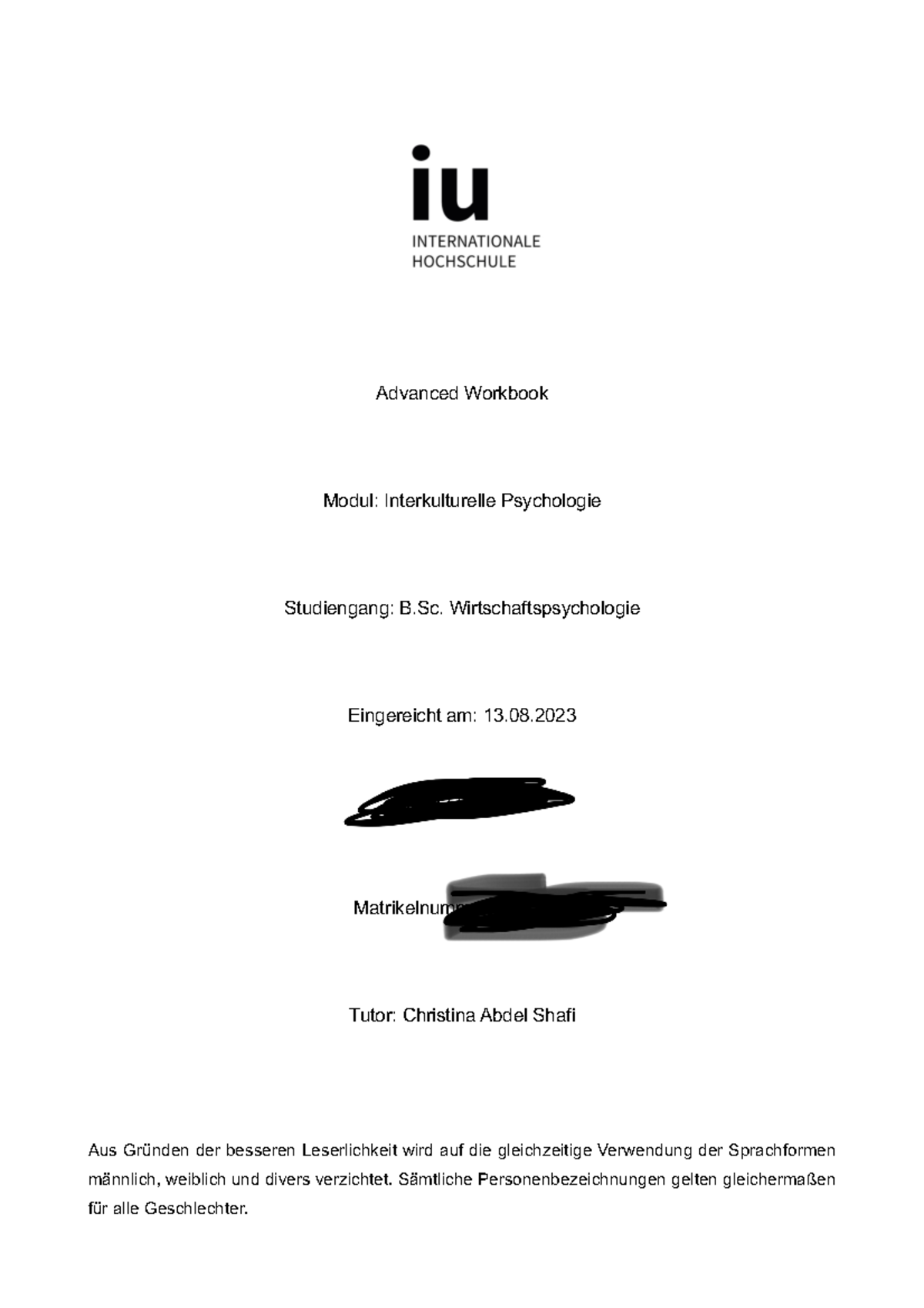 Workbook Zum Modul Psychologie – WHECEG
