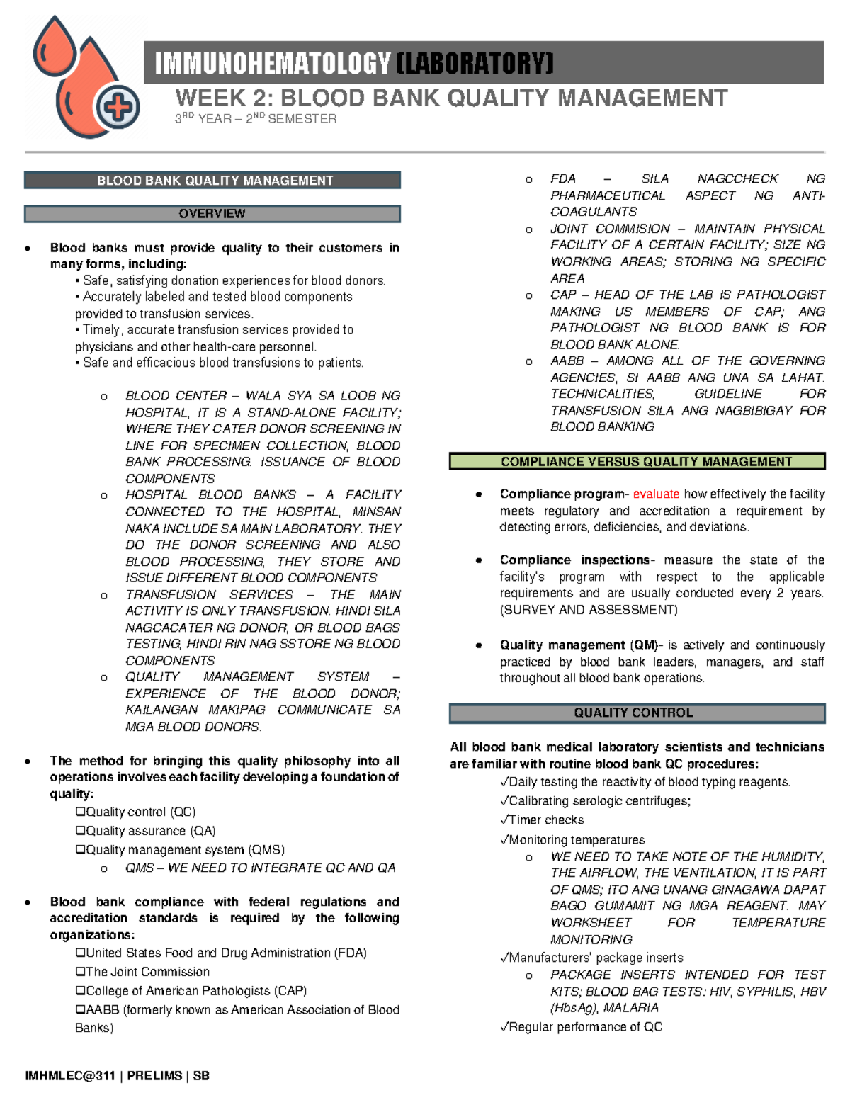 IMHM Laboratory WEEK 2 - IMMUNOHEMATOLOGY (LABORATORY) WEEK 2: BLOOD ...