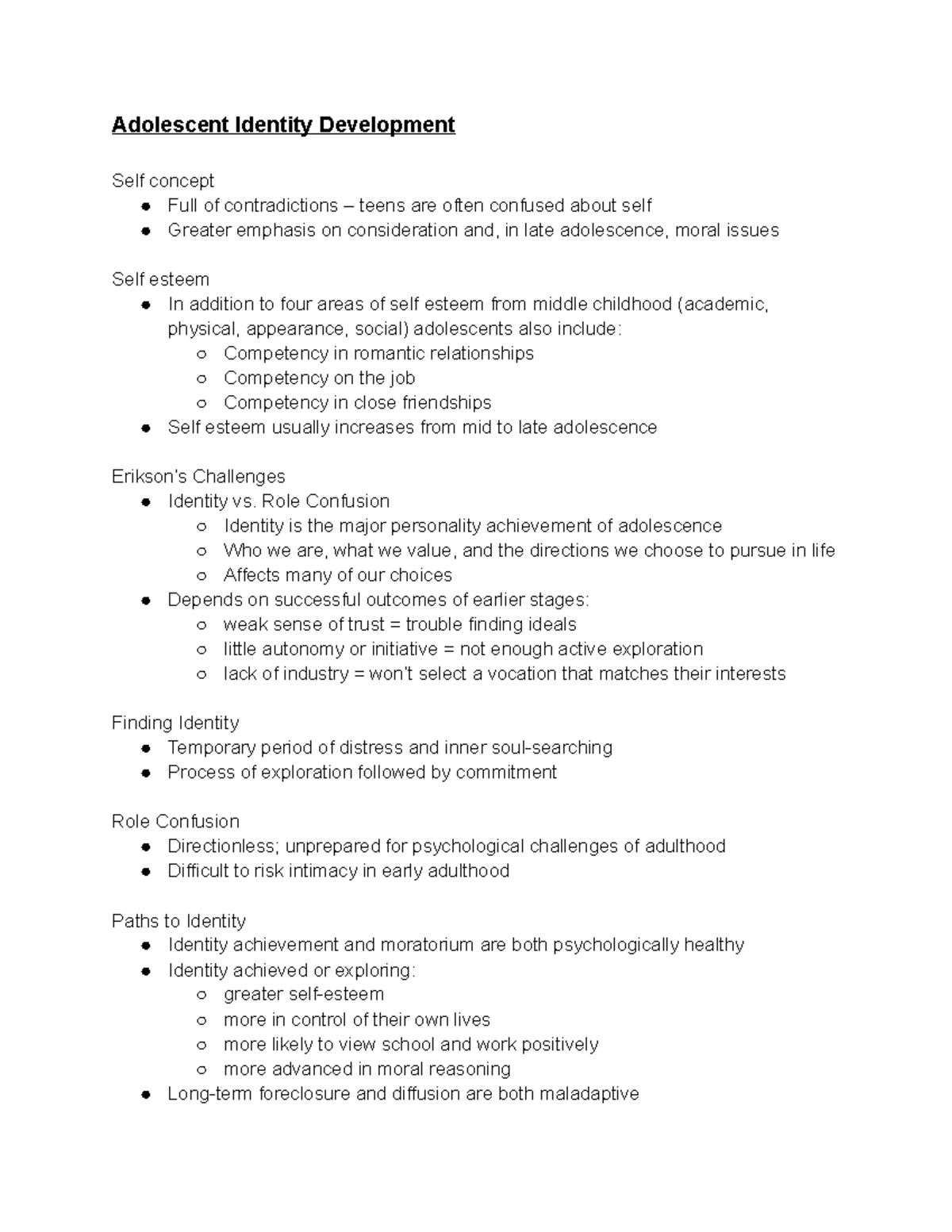Lifespan Psych Ch. 10 - Adolescent Identity Development Self concept ...