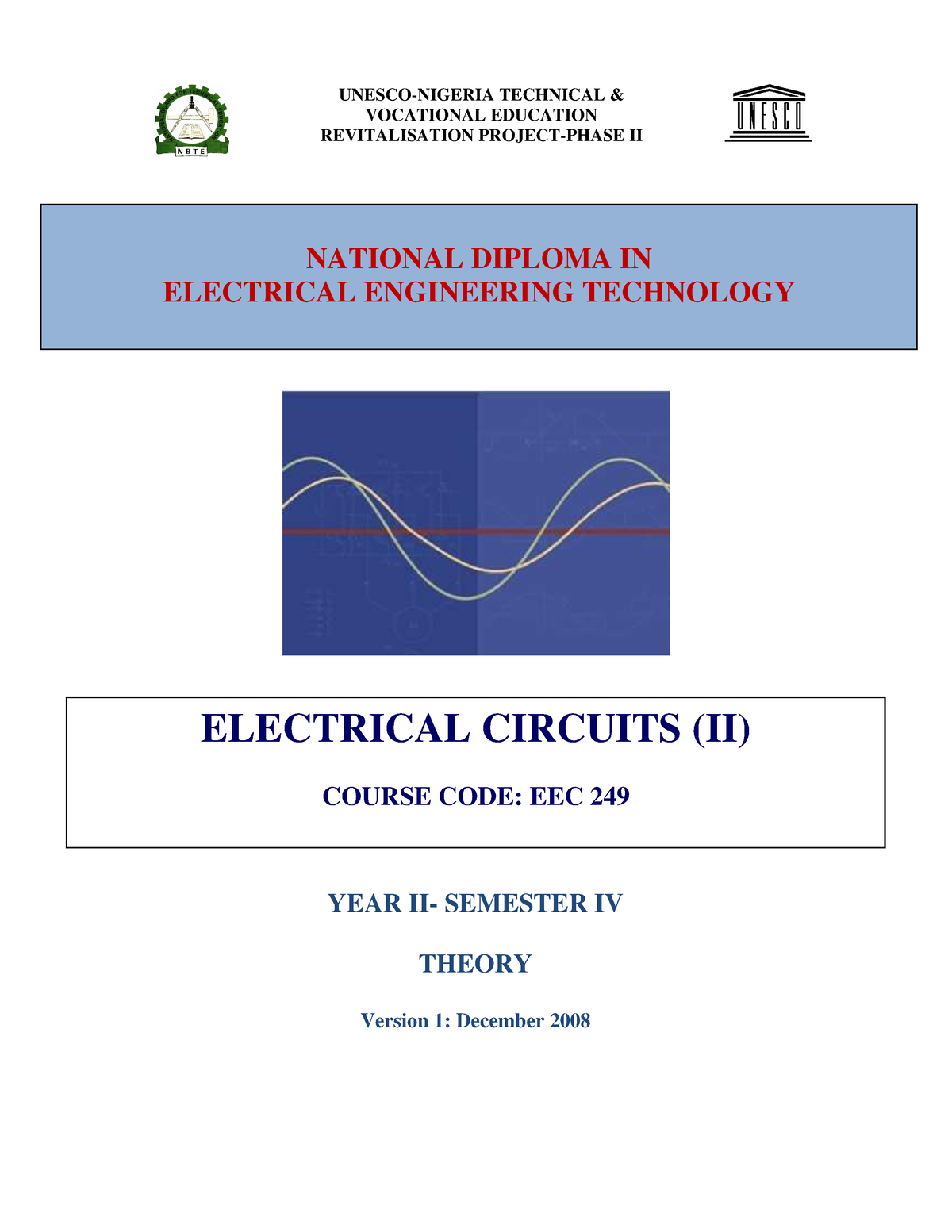 EEC 249 Electric Circuit 2 Theory - ####### UNESCO ####### VOCATIONAL ...