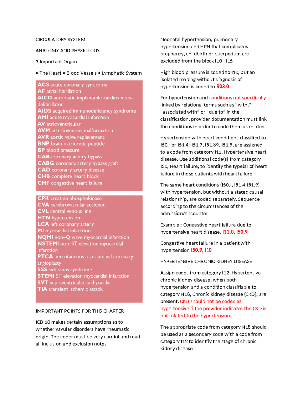 Circulatory System - review and pointers for medical coding ICD 10 ...