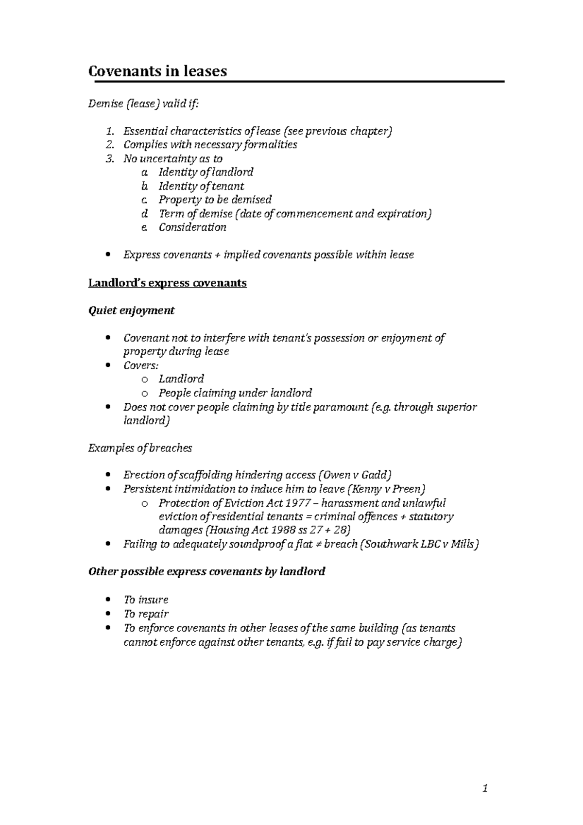 13-covenants-in-leases-land-law-1-covenants-in-leases-demise-lease