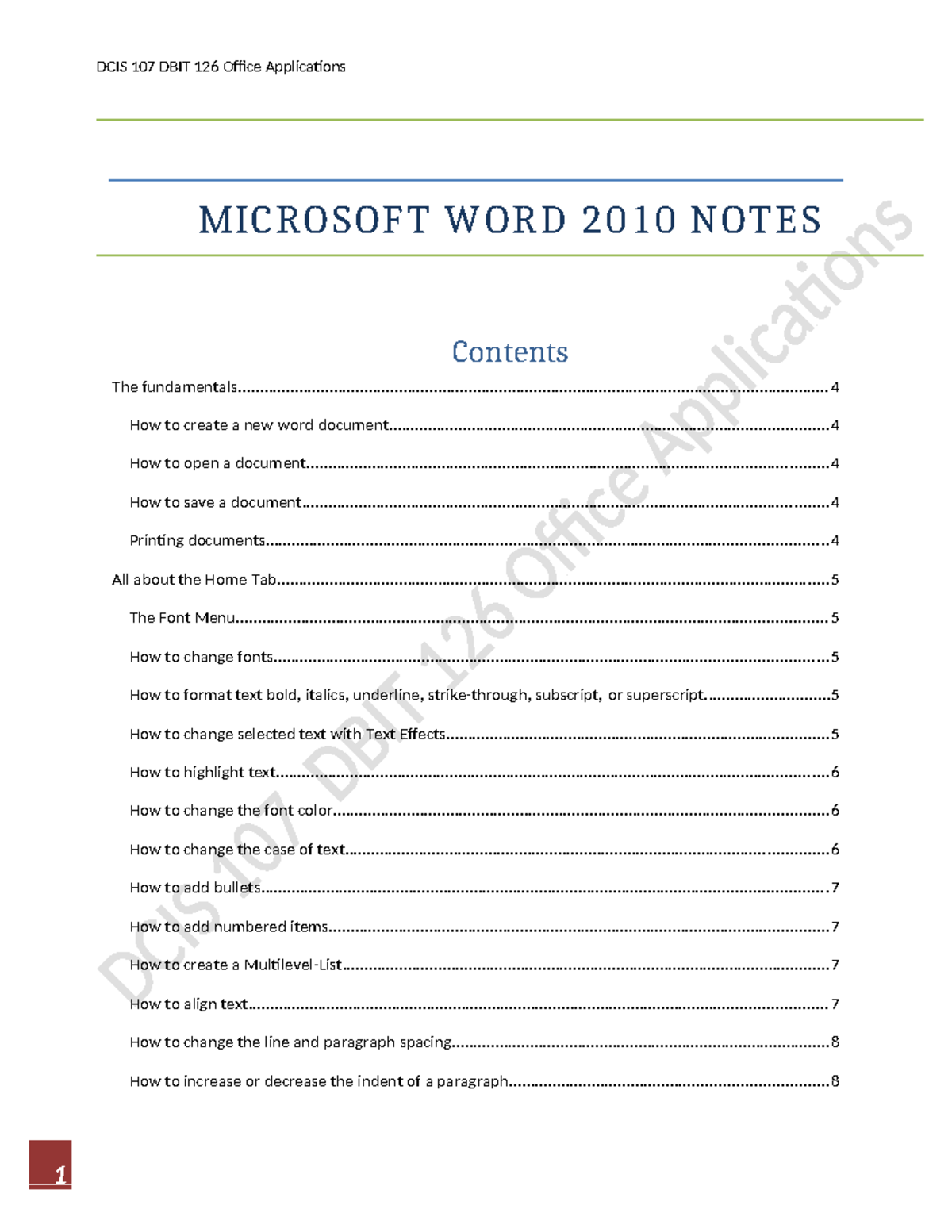 WORD 2010 Notes - It is amazing - MICROSOFT WORD 2010 NOTES The ...