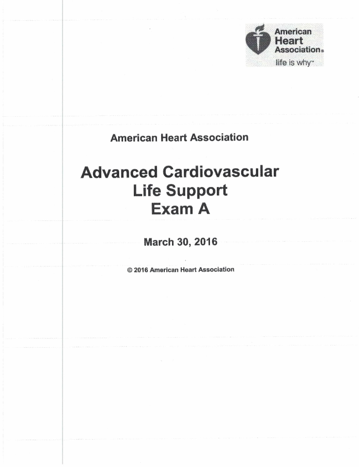 Aclspretestversiona - One version of ACLS exam - American Heart ...