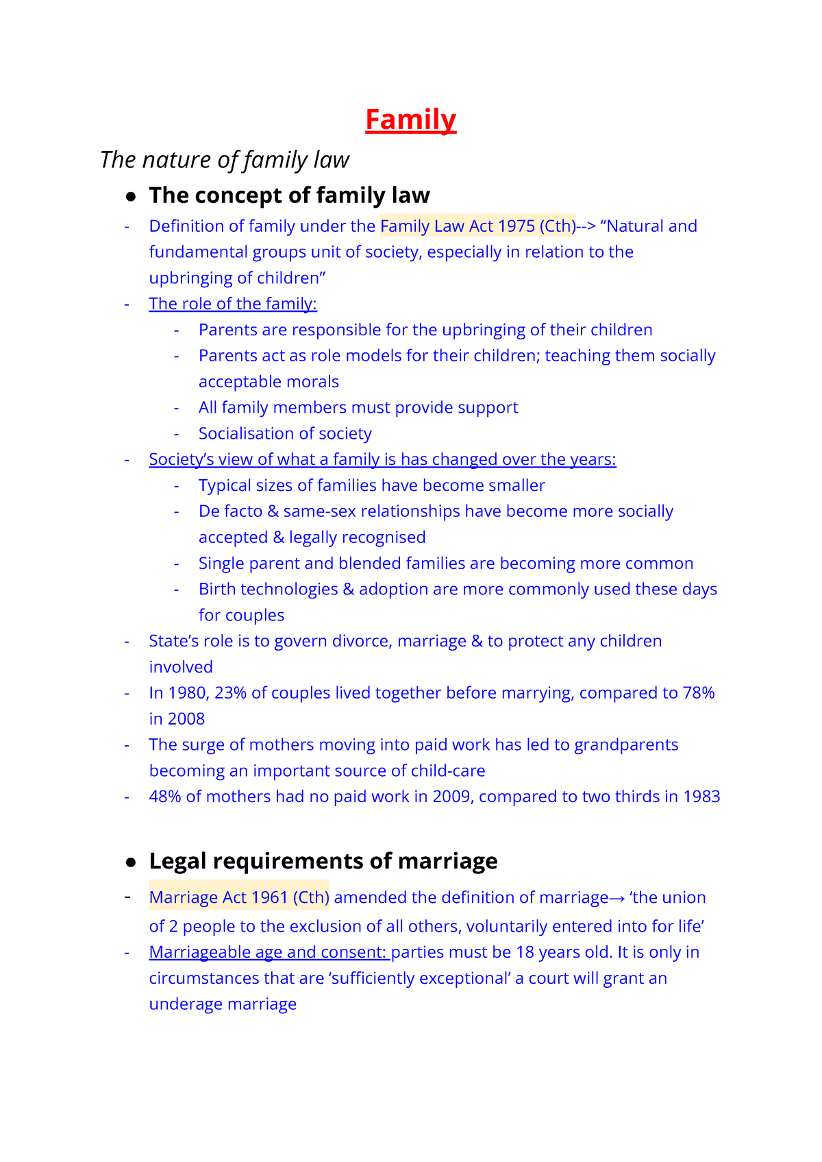 Legal Syllabus HSC Notes Family Family The Nature Of Family Law The Concept Of Family Law 