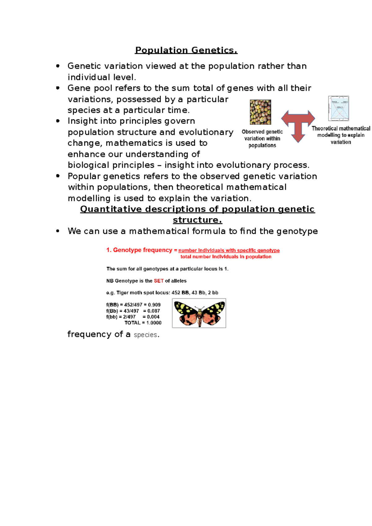 H-W Equilibrium revision guide - Population Genetics. Genetic variation ...