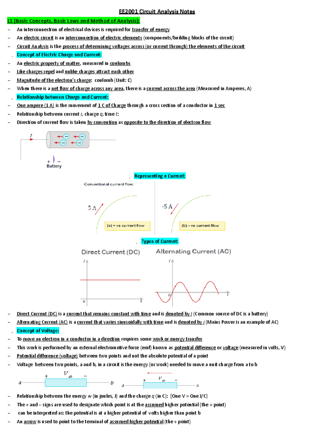 EE2001 Circuit Analysis Notes (Overall) - EE2001 Circuit Analysis Notes ...