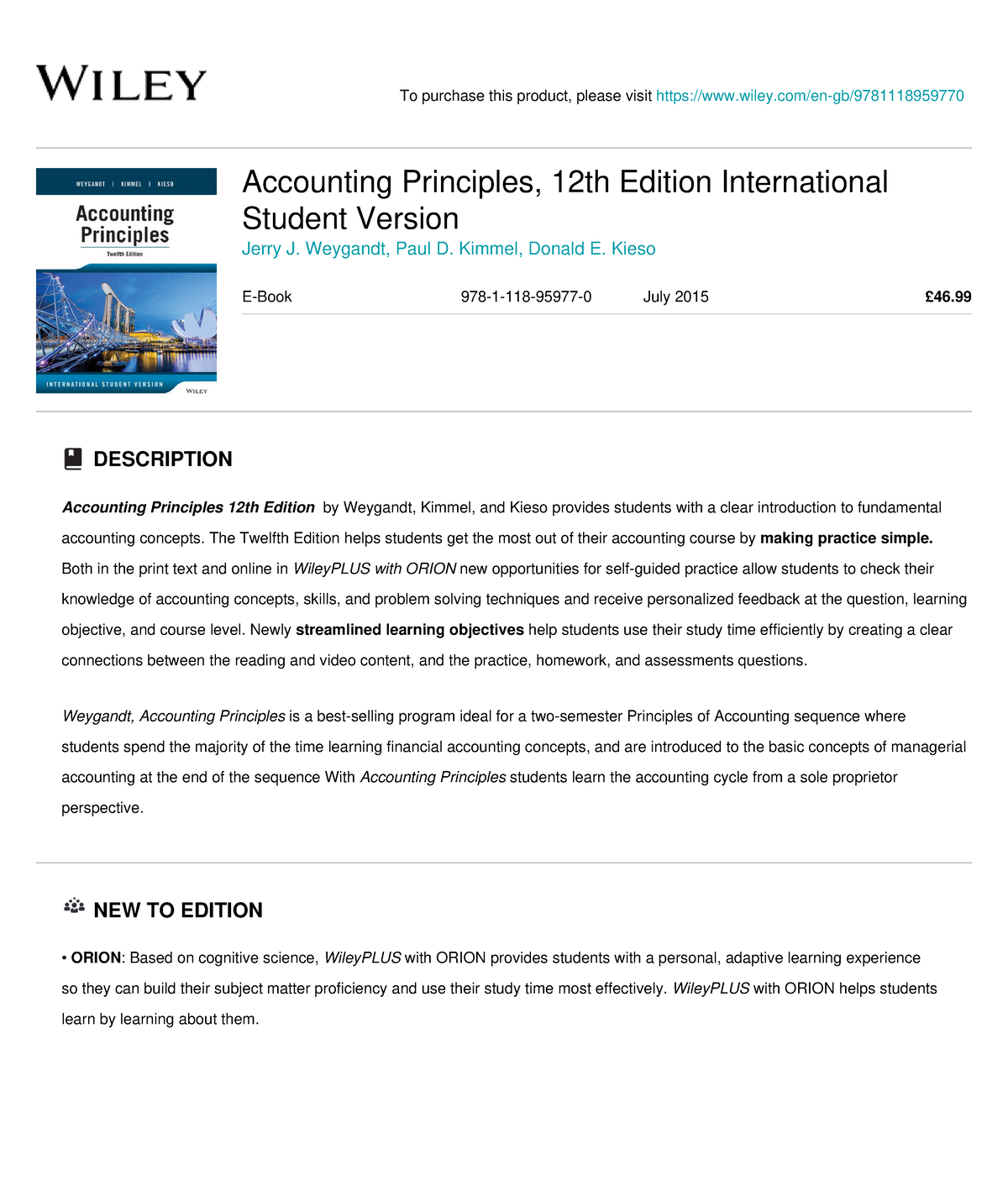 Wiley Accounting Principles, 12th Edition International Student Version