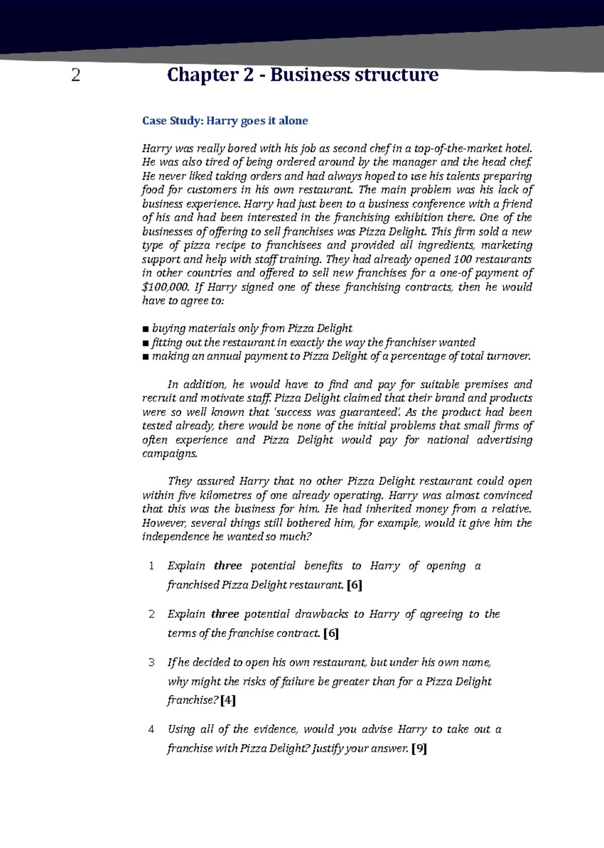 Chapter 02 Business Structure - 2 Chapter 2 - Business Structure Case ...