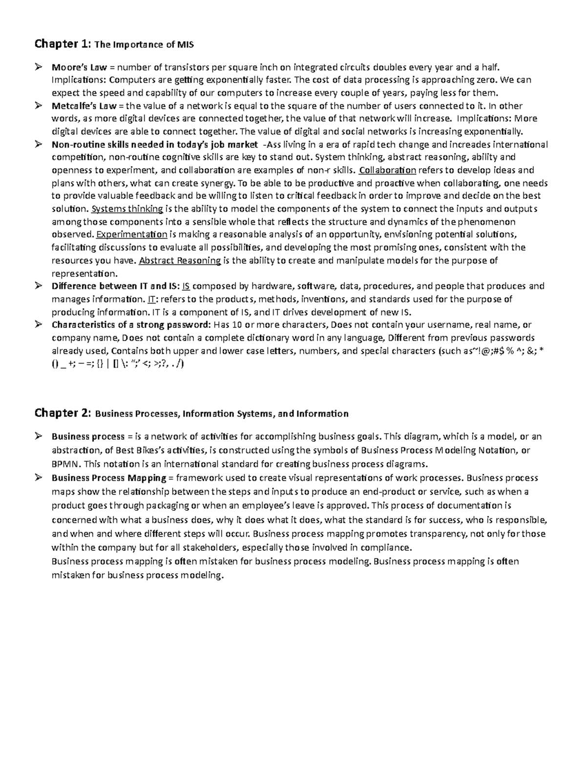 MIS Final Chapter 1 The Importance of MIS Moore’s Law = number of