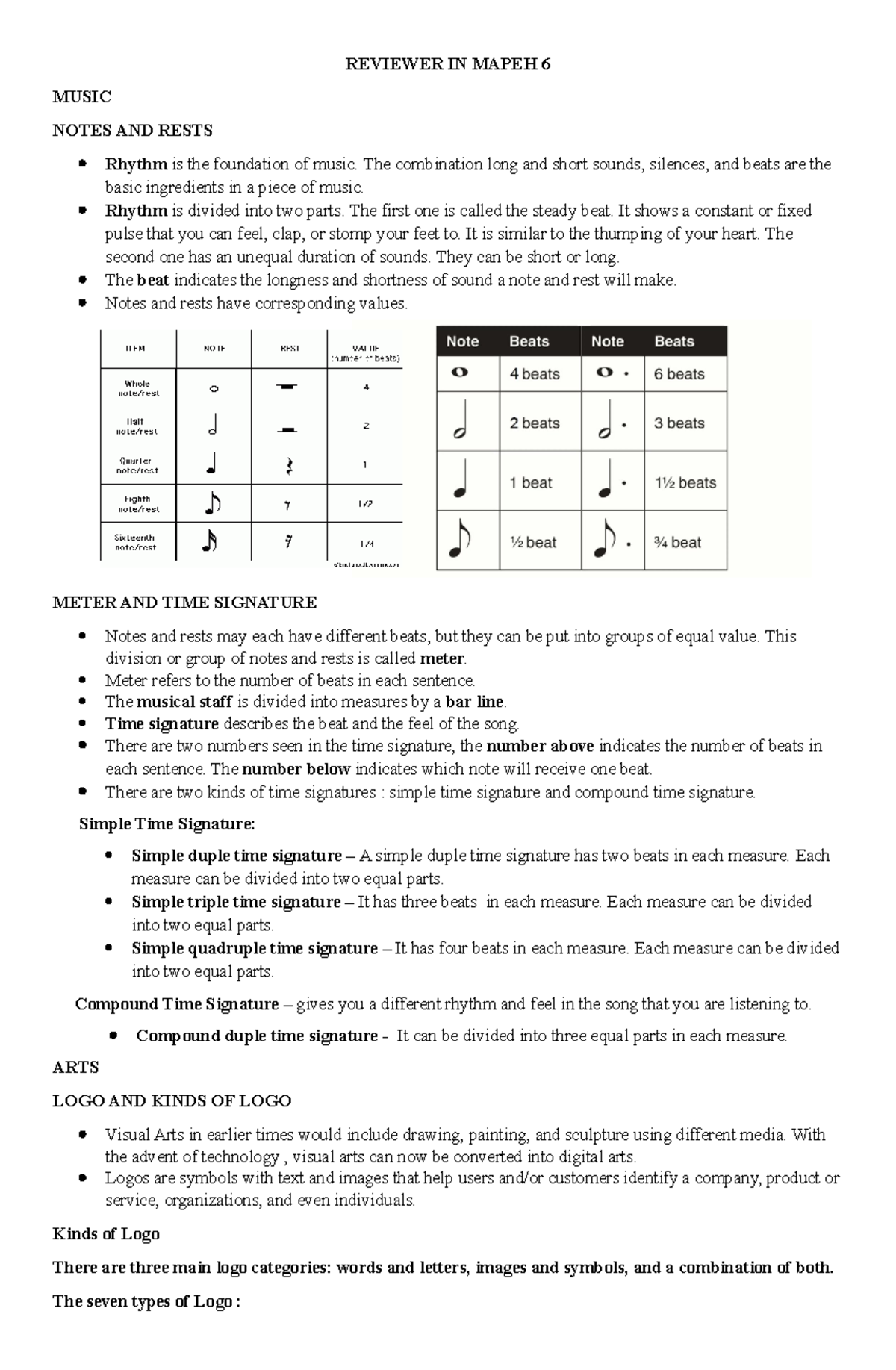 Reviewer IN Mapeh 6 -Periodical test - REVIEWER IN MAPEH 6 MUSIC NOTES ...
