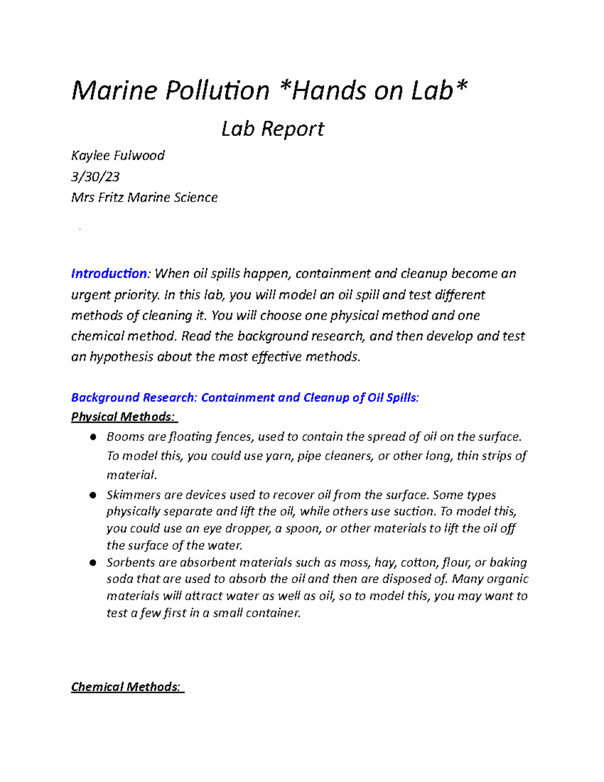 marine pollution assignment