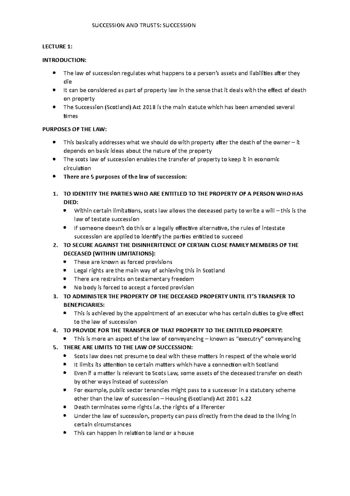 Sucession Handout&BOOK Notes - LECTURE 1: INTRODUCTION: The law of ...