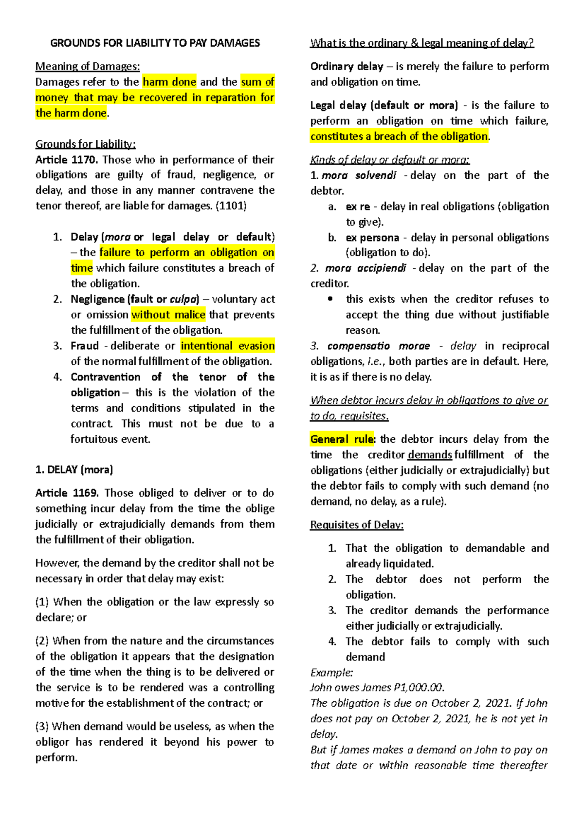 Grounds For Liability GROUNDS FOR LIABILITY TO PAY DAMAGES Meaning of