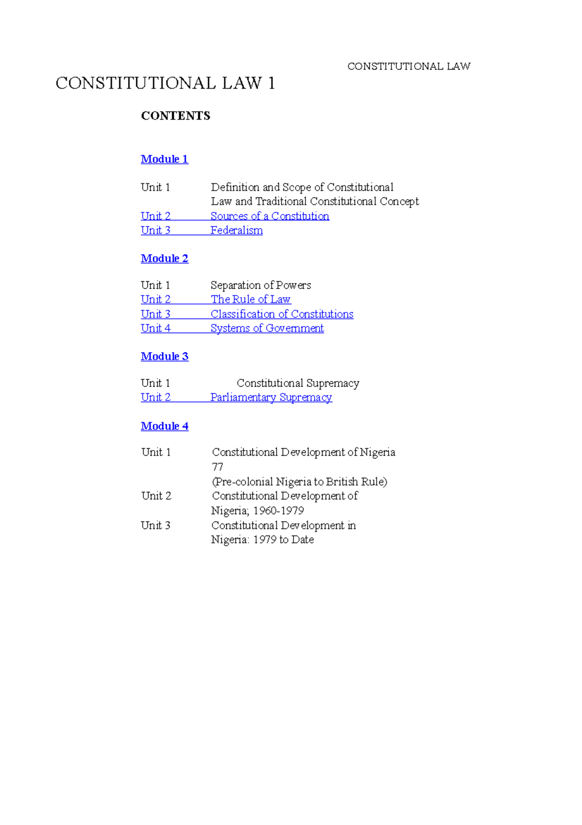 Constitutional Law Lecture notes 4 CONSTITUTIONAL LAW 1 CONTENTS