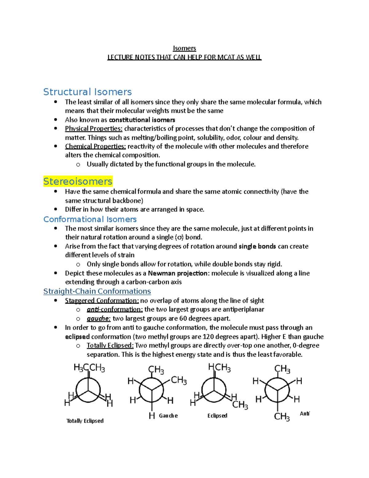 Isomers - Chem Notes Detailed - Isomers LECTURE NOTES THAT CAN HELP FOR ...