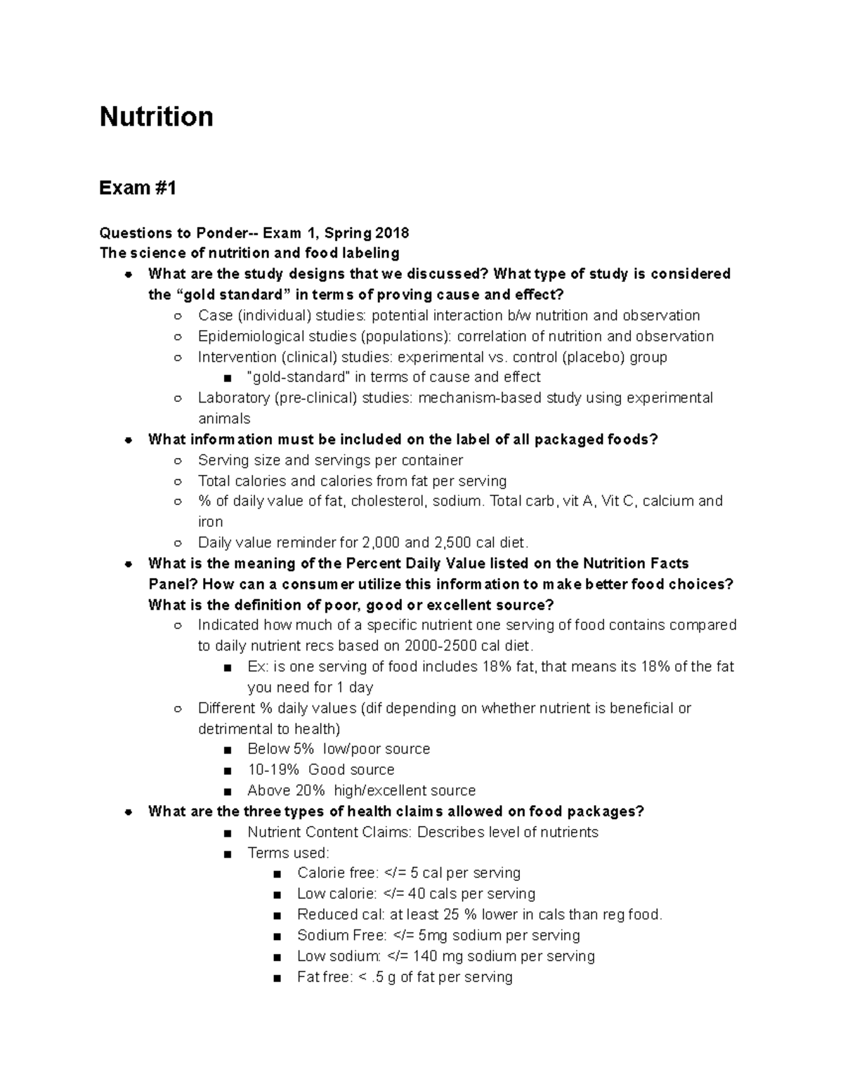 NFSC100 Nutrition exam questions Nutrition Exam Questions to Ponder