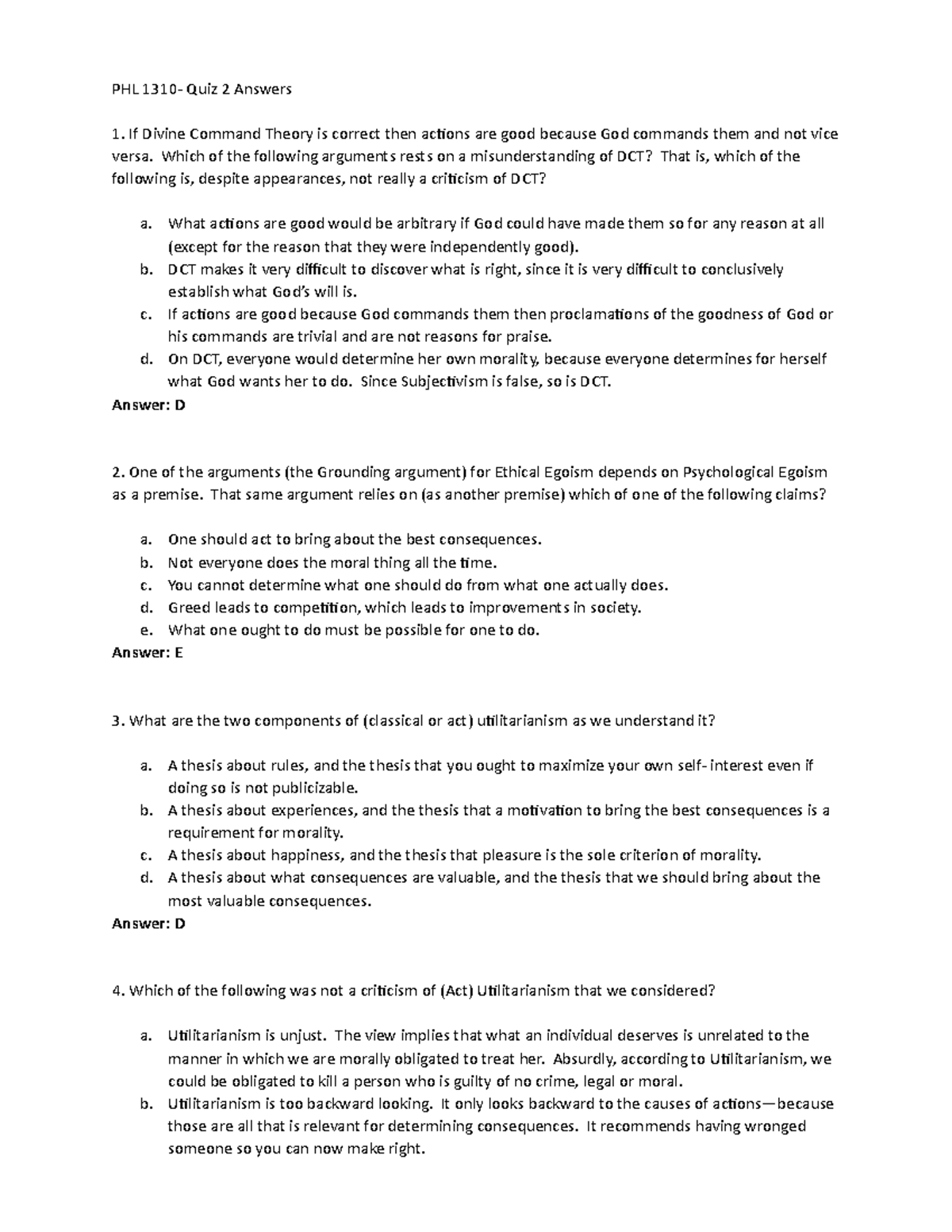 PHL 1310- Quiz 2 Answers- Daniel Yeakel - PHL 1310- Quiz 2 Answers If ...