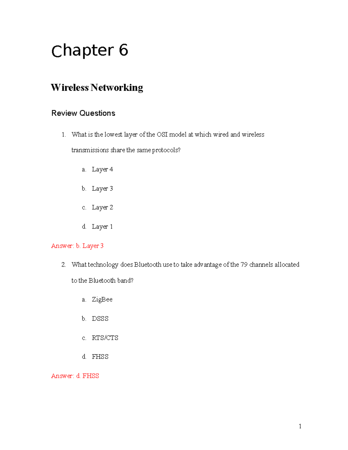 Network+ 8e Ch06 Solutions Chapter 6 Wireless Networking Review