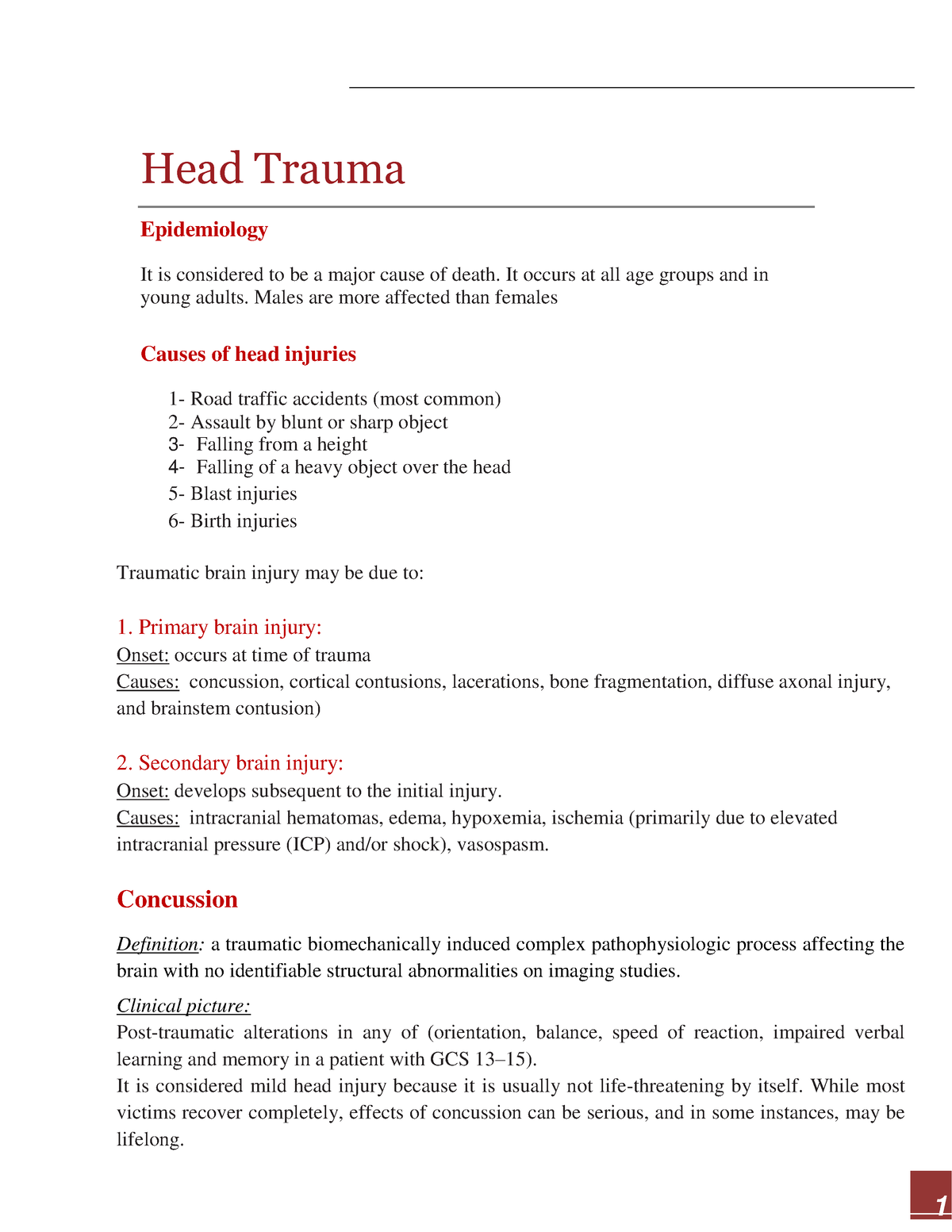 nursing research articles on head trauma