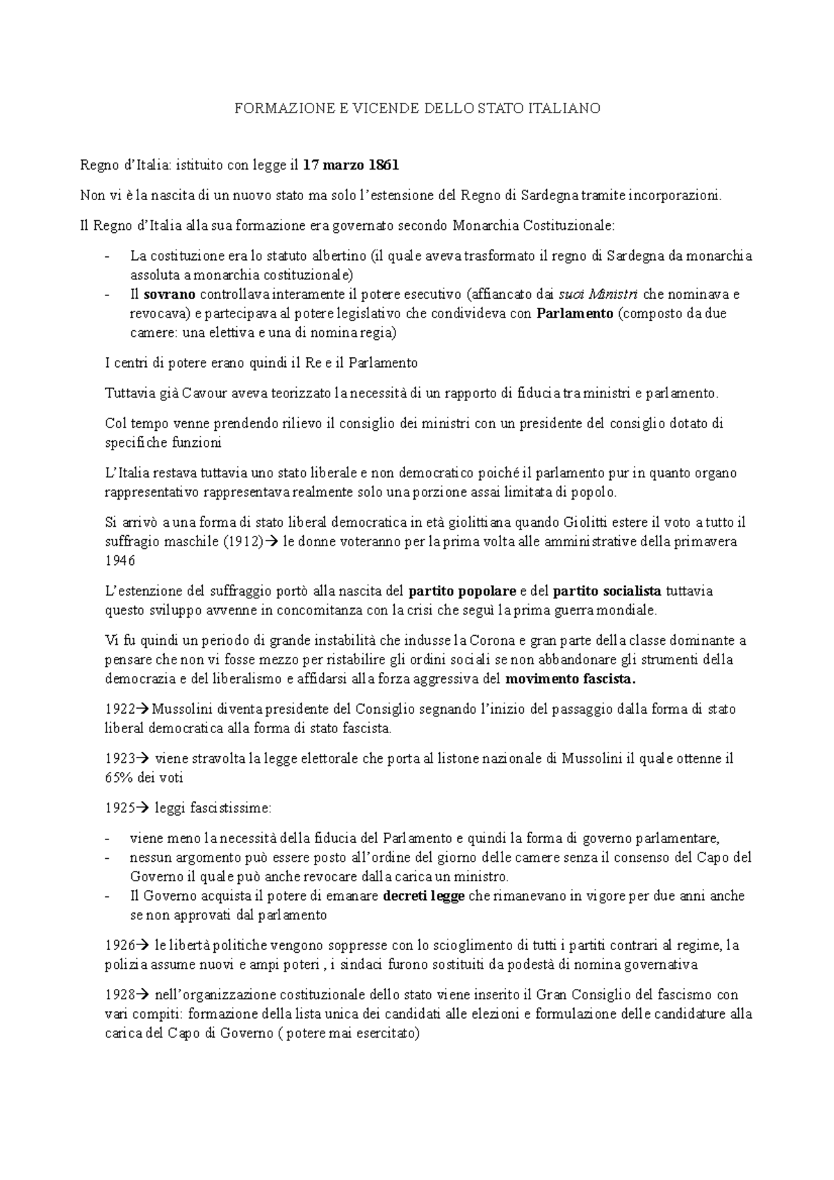 Storia dell'ordinamento italiano FORMAZIONE E VICENDE DELLO STATO ITALIANO Regno d’Italia Storia dell'ordinamento italiano FORMAZIONE E VICENDE DELLO STATO ITALIANO Regno d’Italia