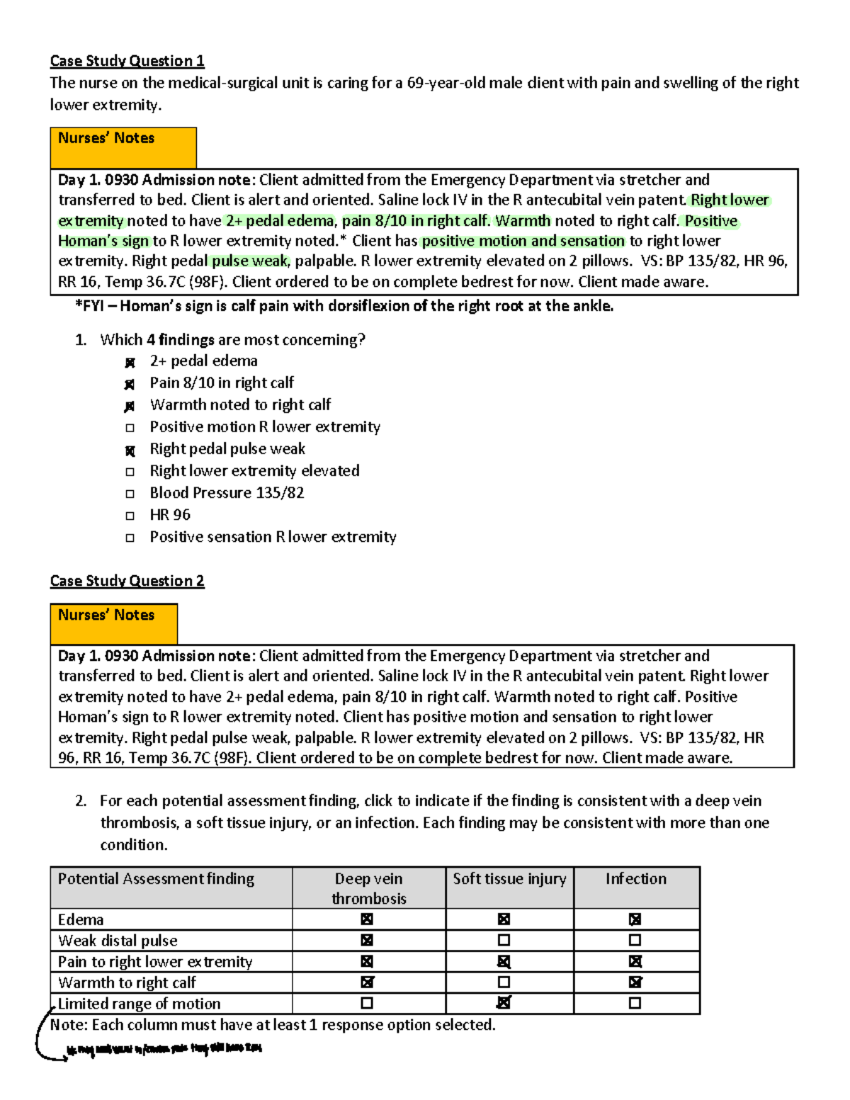 NURS110 Activity Exercise NGN Case Study 2 - Case Study Question 1 The ...