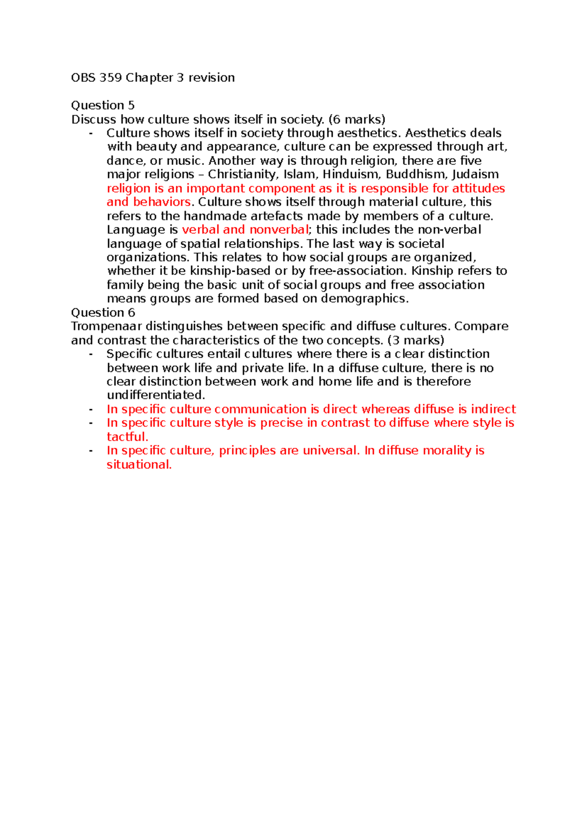 Obs 359 ch3 revision - notes - OBS 359 Chapter 3 revision Question 5 ...