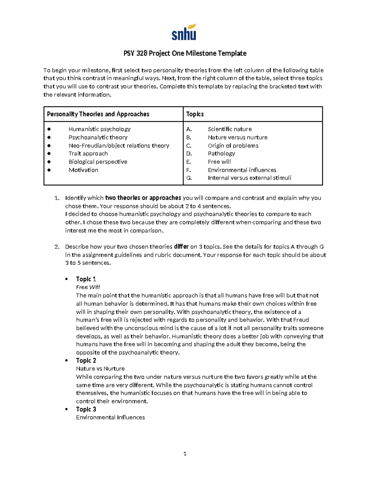 PSY 328 Project One Milestone Template - Next, from the right column of ...