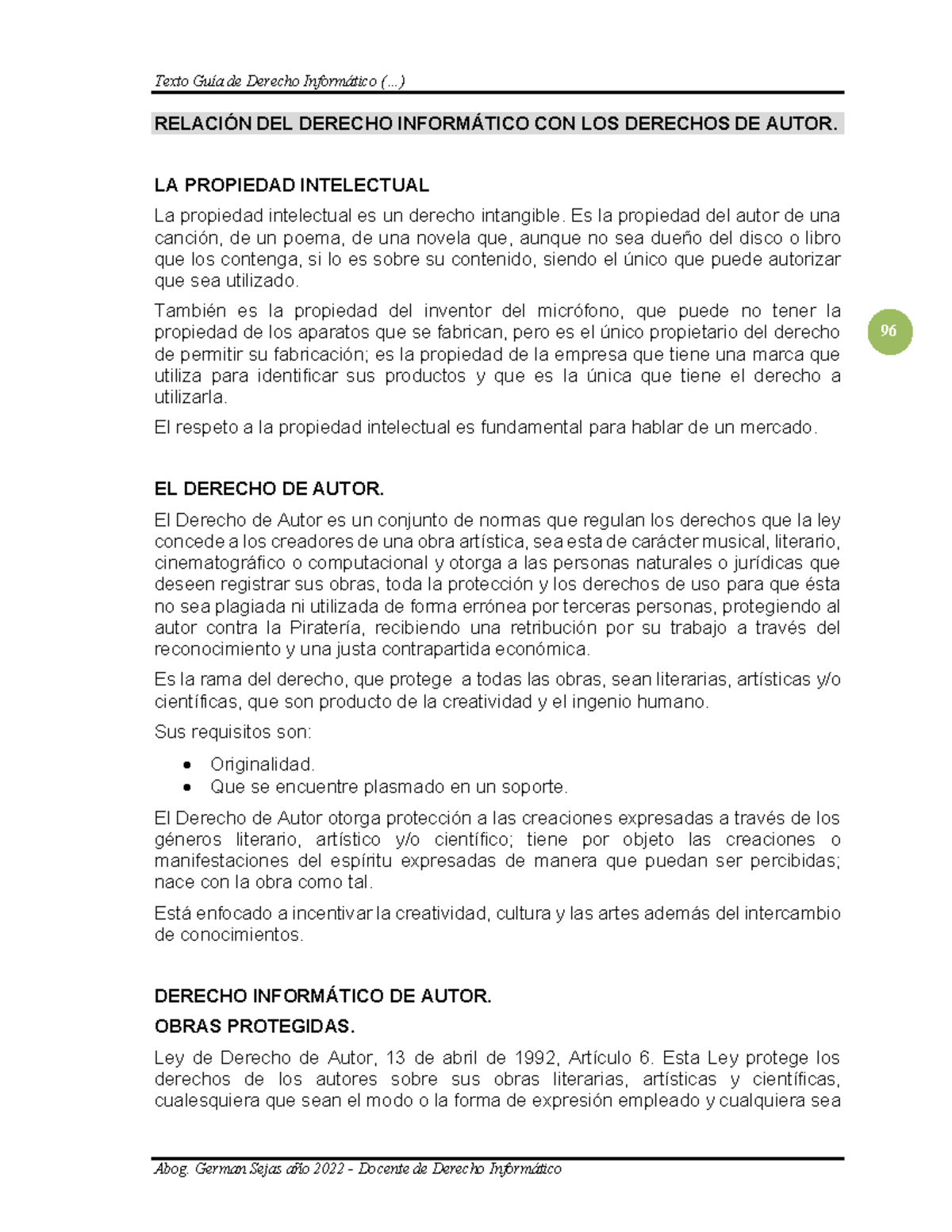 10 Derechos DE Autor - 96 RELACIÓN DEL DERECHO INFORMÁTICO CON LOS ...
