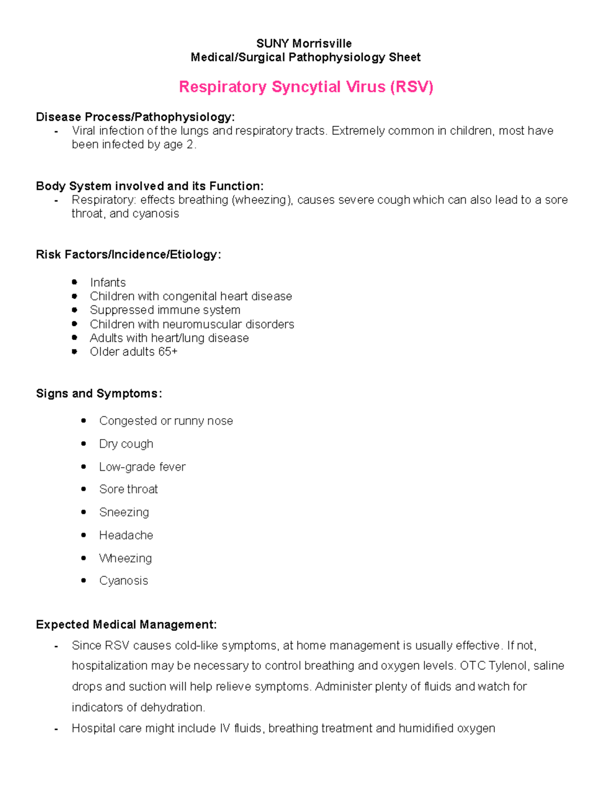 Patho Sheet - Medication cards - SUNY Morrisville Medical/Surgical ...