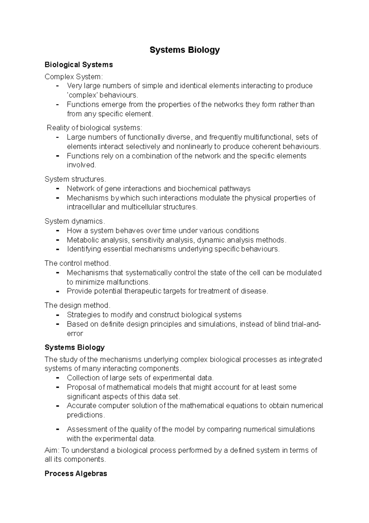 Systems Biology - Lecture notes 21 - Systems Biology Biological Systems ...