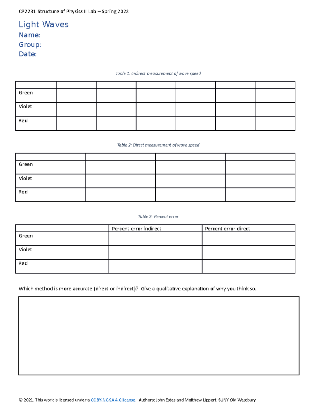 12 - Light Waves - worksheet - CP2231 Structure of Physics II Lab ...