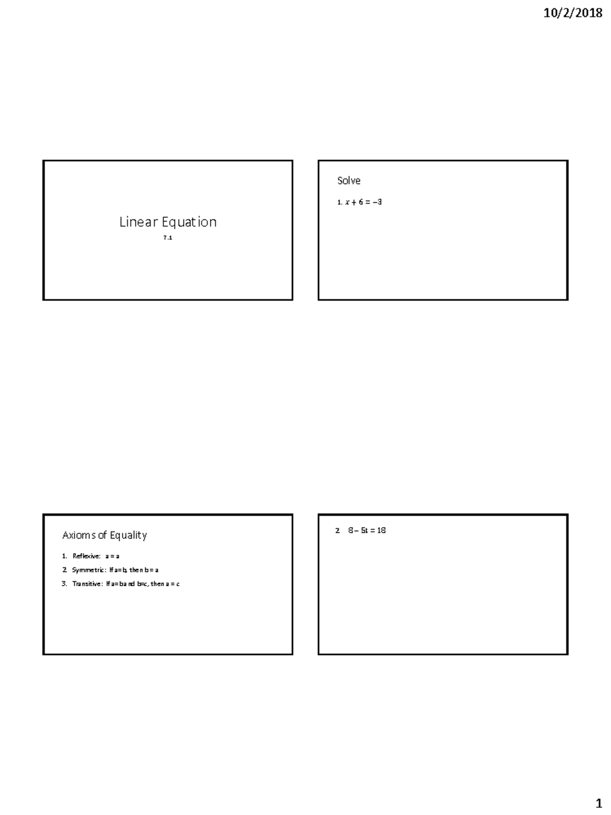 Week 06 Linear Equations Math 175 Linear Equation 7. Solve 1. 𝑥 + 6