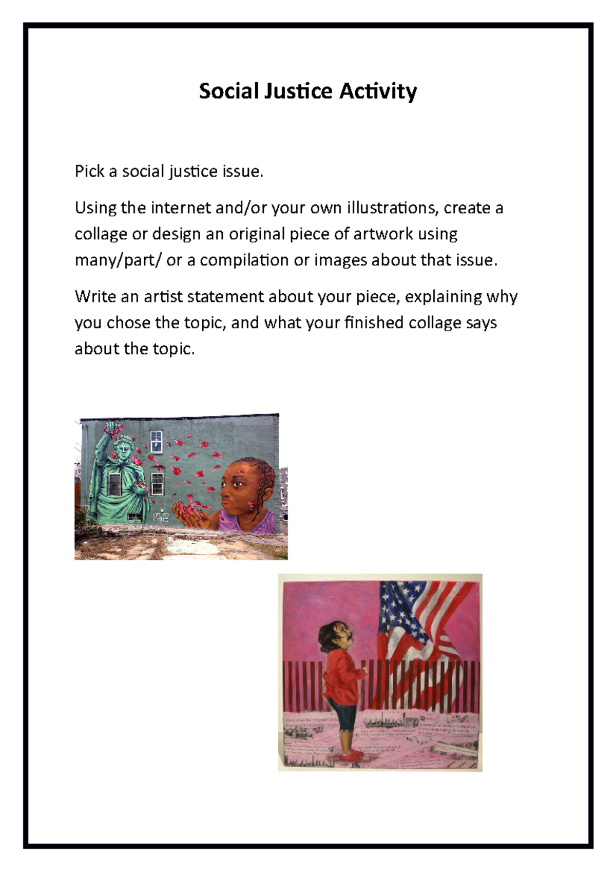 Social Justice Activity 12 RE 1ab Social Justice Activity Pick a
