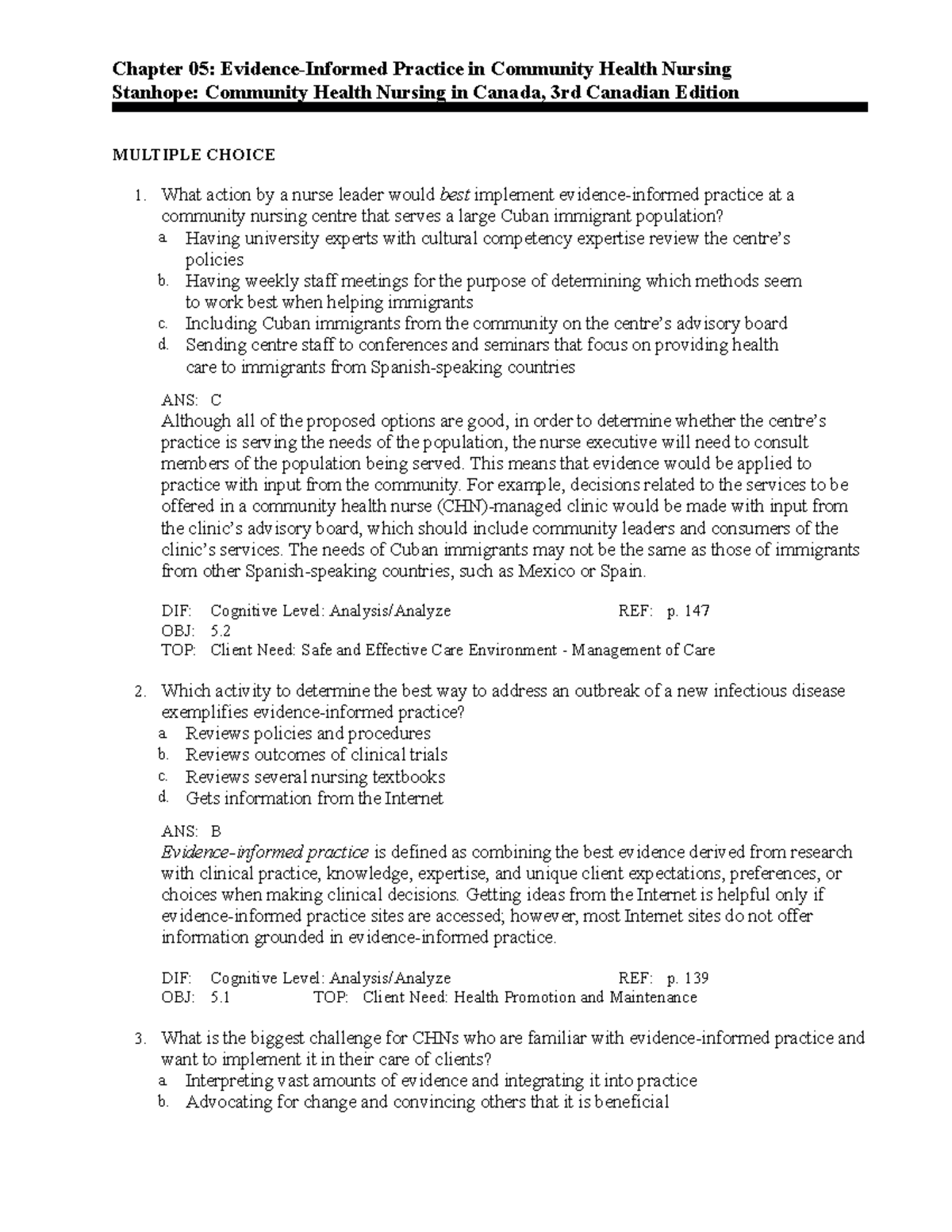 C5 - TEST BANKS - Chapter 05: Evidence-Informed Practice in Community ...