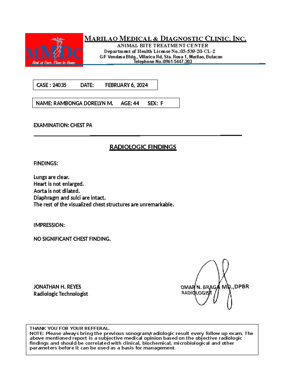 Marilao Medical MATERIALS MARILAO MEDICAL & DIAGNOSTIC CLINIC, INC