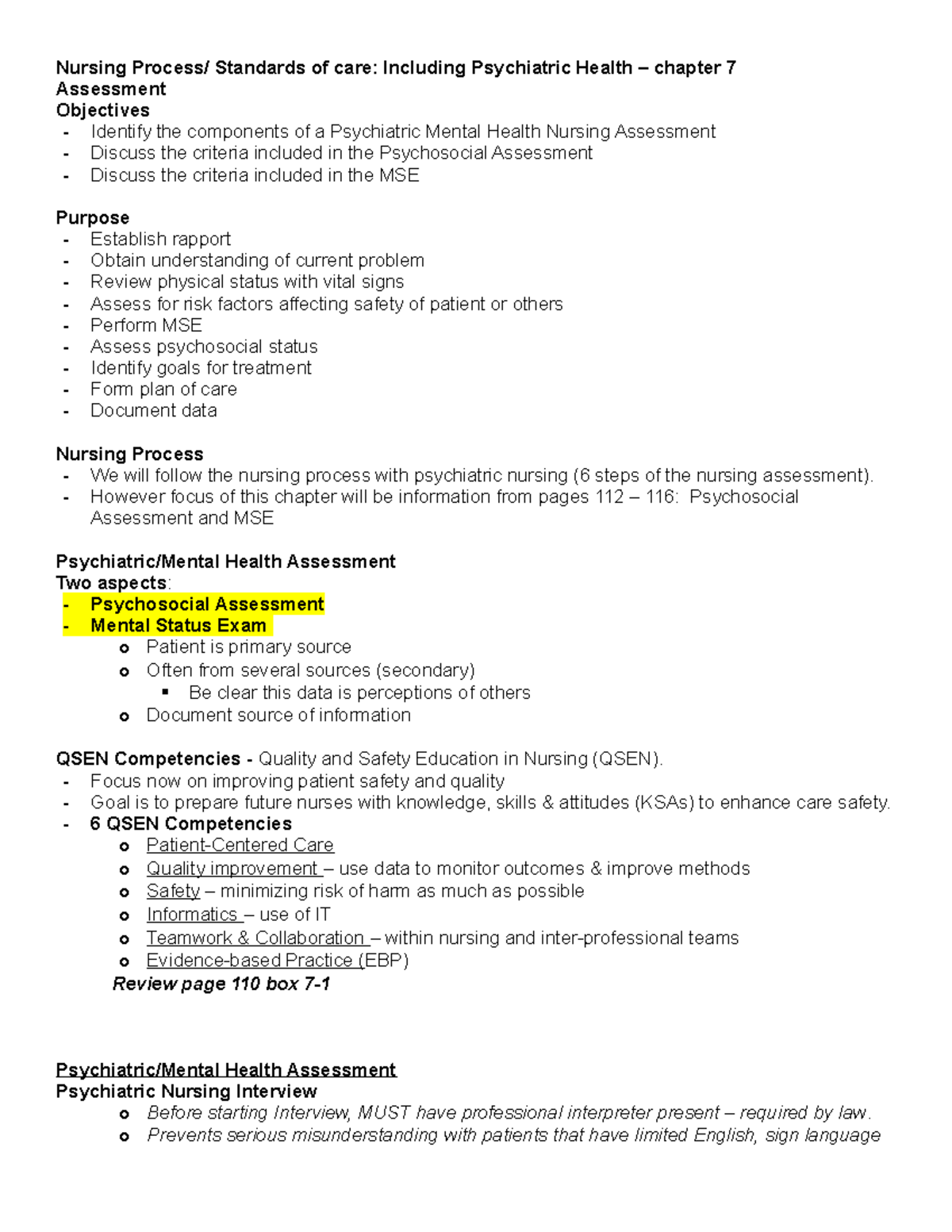 Psychiatric Mental Health Assessment Assessment Objectives Identify