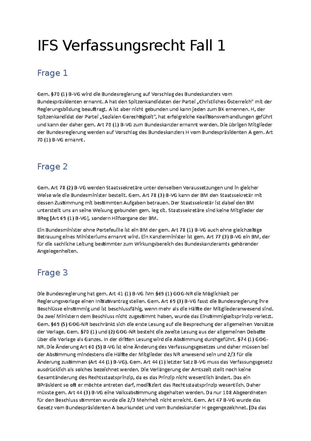 IFS Verfassungs- Und Allgemeines Verwaltungsrecht Fall 1 - IFS ...