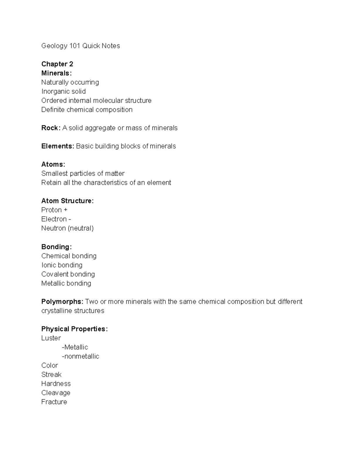 Geology 101 Quick Notes Chapter 2 - Studocu