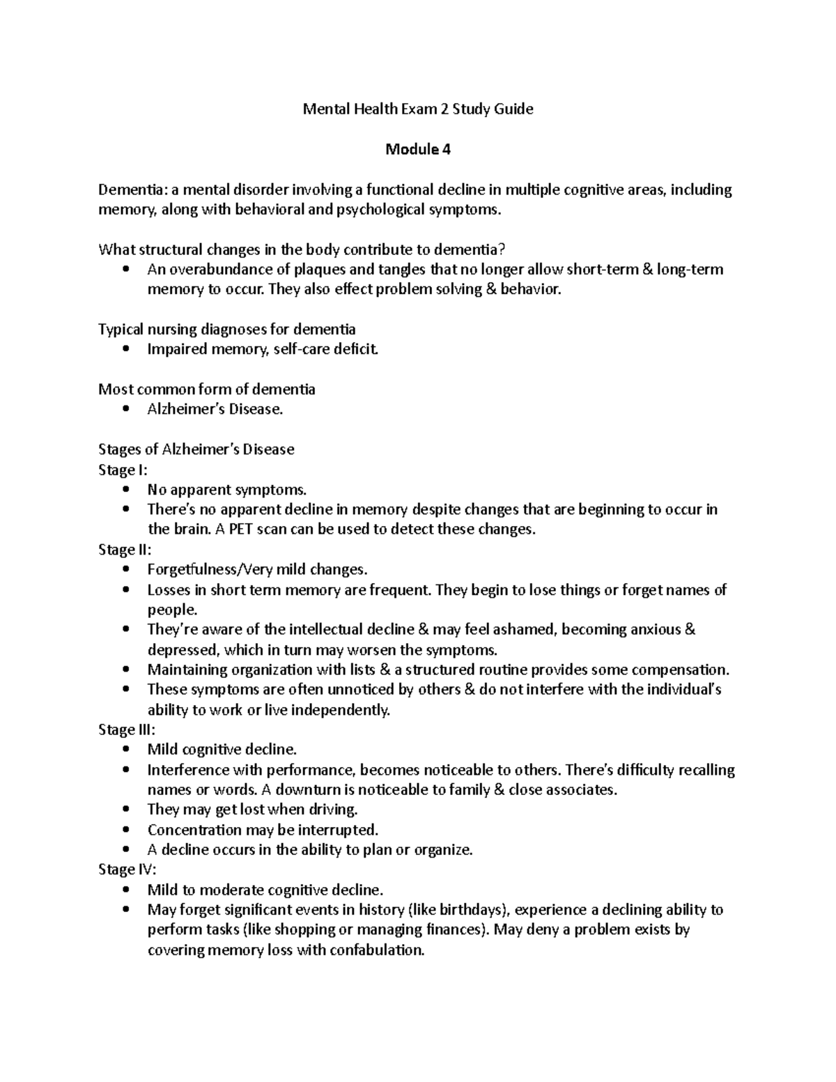 MH Exam 2 Concept Guide - Mental Health Exam 2 Study Guide Module 4 ...